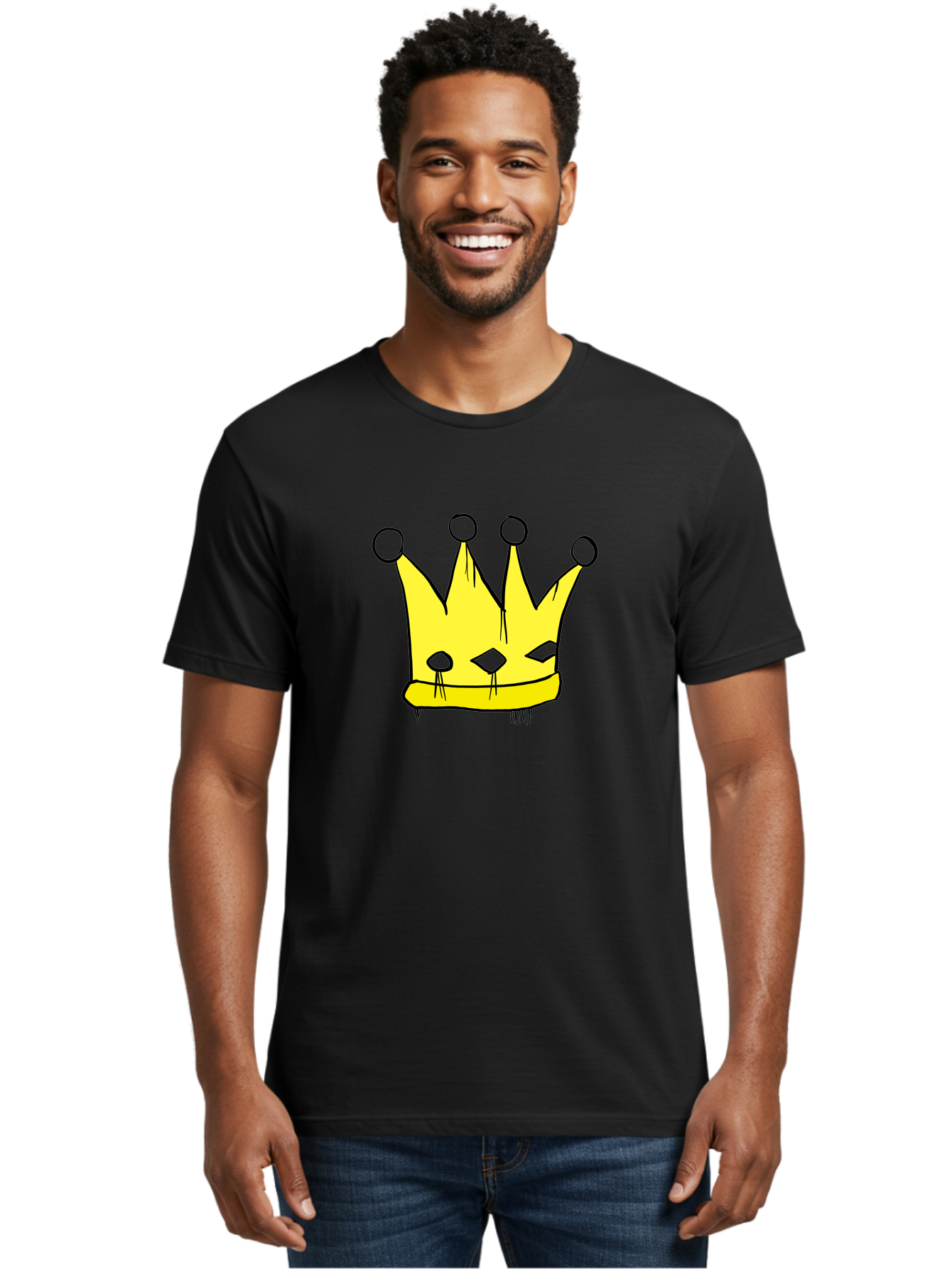 Yellow-Crown Men'S Graphic Tee, 100% Cotton, Comfortable Casual Summer Wear, Machine Washable, Yellow Crown, Royal Symbol, Regal Headwear, Cartoon Style, Simple Design, Bold Lines, Simple Graphics, Monarch Emblem -  Aaa146