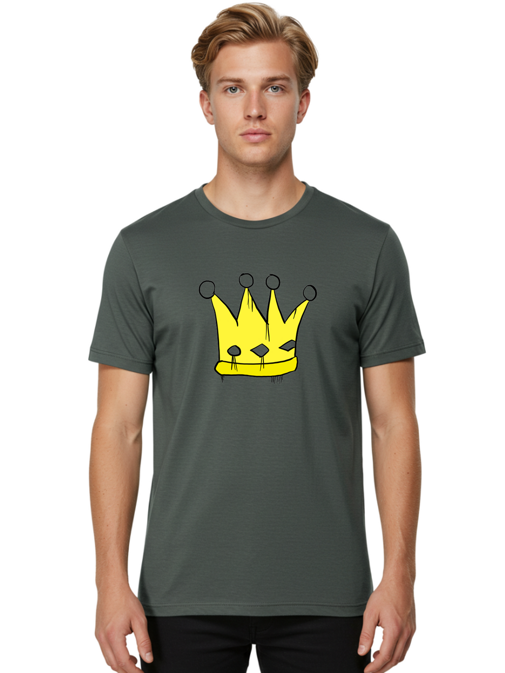 Yellow-Crown Men'S Graphic Tee, 100% Cotton, Comfortable Casual Summer Wear, Machine Washable, Yellow Crown, Royal Symbol, Regal Headwear, Cartoon Style, Simple Design, Bold Lines, Simple Graphics, Monarch Emblem -  Aaa146