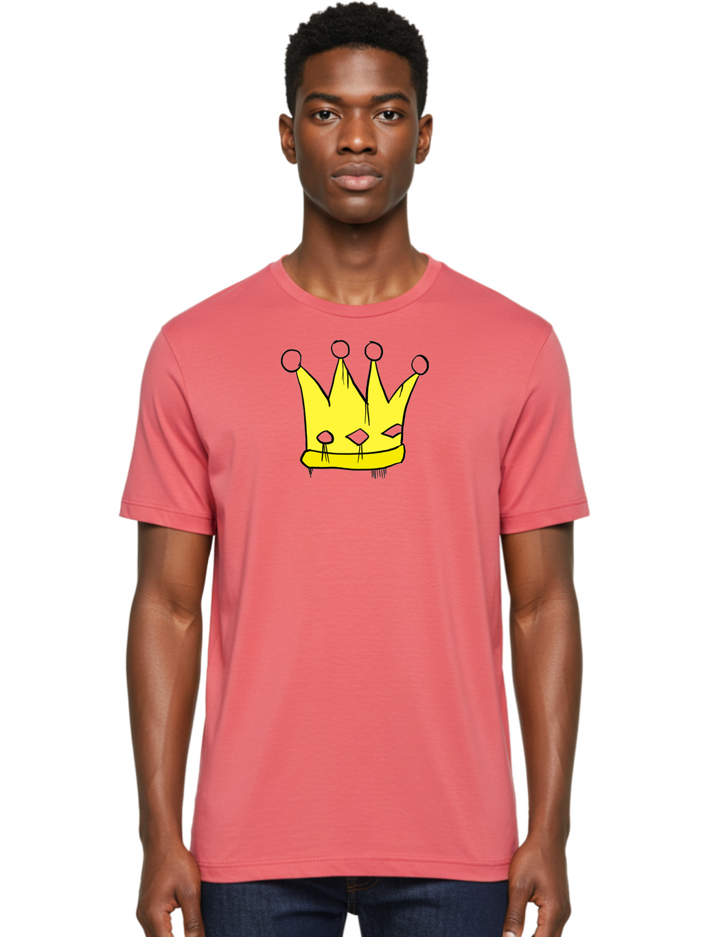 Yellow-Crown Men'S Graphic Tee, 100% Cotton, Comfortable Casual Summer Wear, Machine Washable, Yellow Crown, Royal Symbol, Regal Headwear, Cartoon Style, Simple Design, Bold Lines, Simple Graphics, Monarch Emblem -  Aaa146