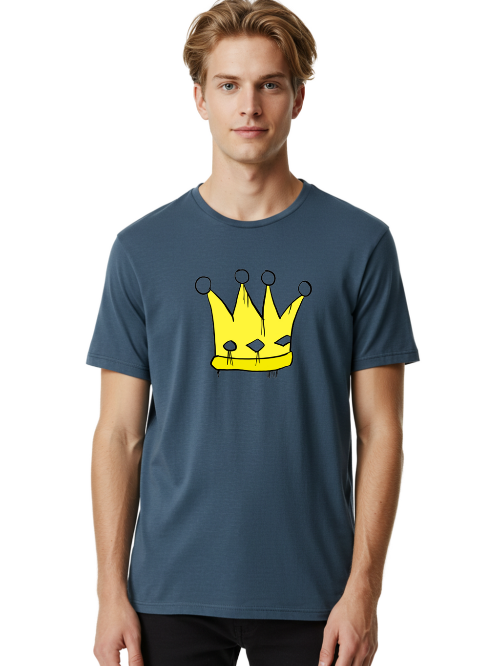 Yellow-Crown Men'S Graphic Tee, 100% Cotton, Comfortable Casual Summer Wear, Machine Washable, Yellow Crown, Royal Symbol, Regal Headwear, Cartoon Style, Simple Design, Bold Lines, Simple Graphics, Monarch Emblem -  Aaa146