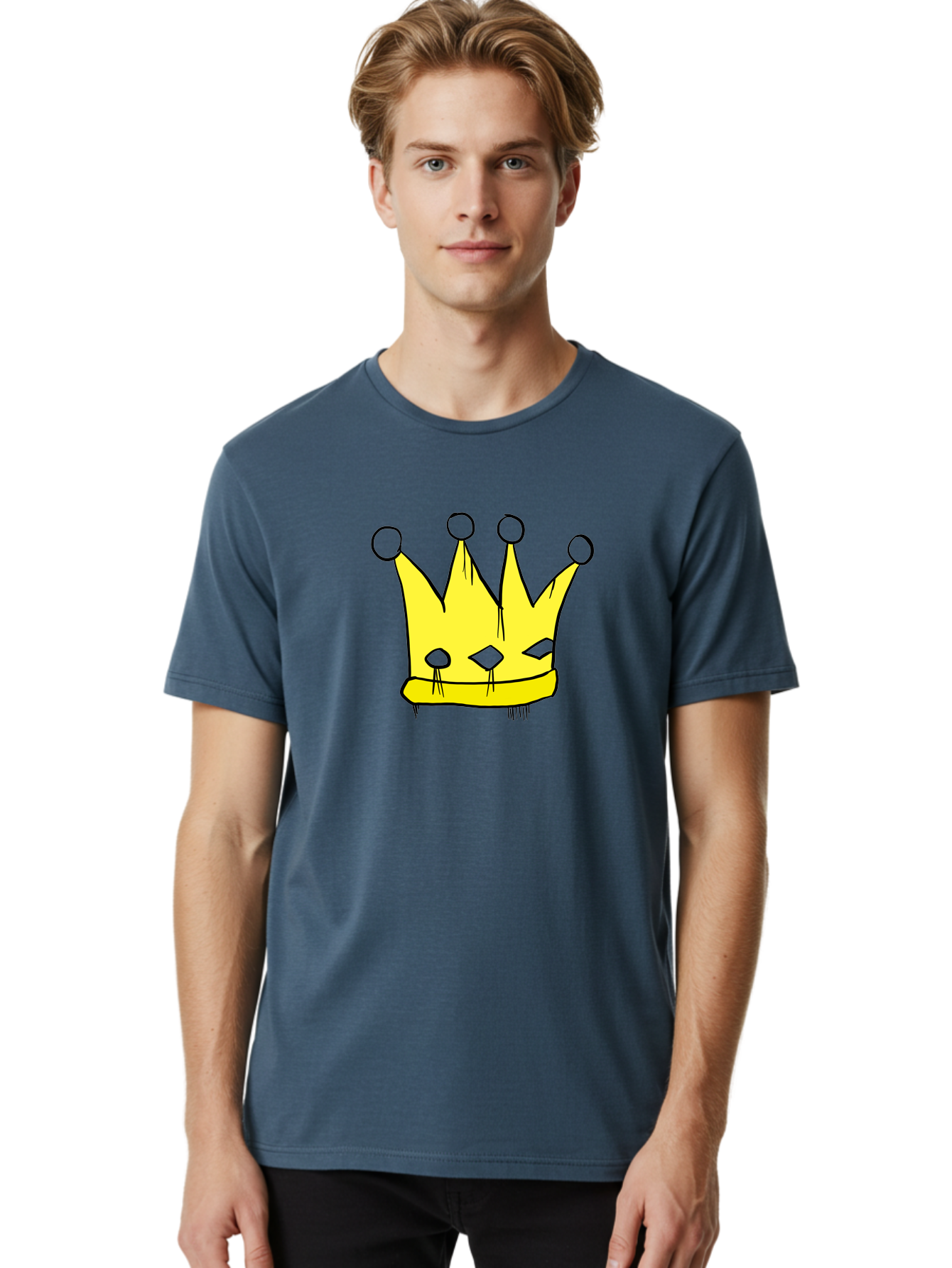 Yellow-Crown Men'S Graphic Tee, 100% Cotton, Comfortable Casual Summer Wear, Machine Washable, Yellow Crown, Royal Symbol, Regal Headwear, Cartoon Style, Simple Design, Bold Lines, Simple Graphics, Monarch Emblem -  Aaa146