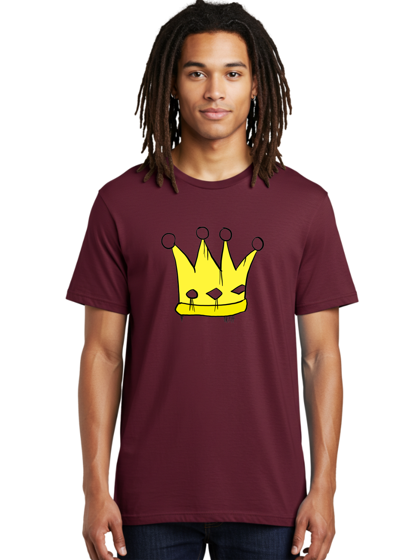 Yellow-Crown Men'S Graphic Tee, 100% Cotton, Comfortable Casual Summer Wear, Machine Washable, Yellow Crown, Royal Symbol, Regal Headwear, Cartoon Style, Simple Design, Bold Lines, Simple Graphics, Monarch Emblem -  Aaa146