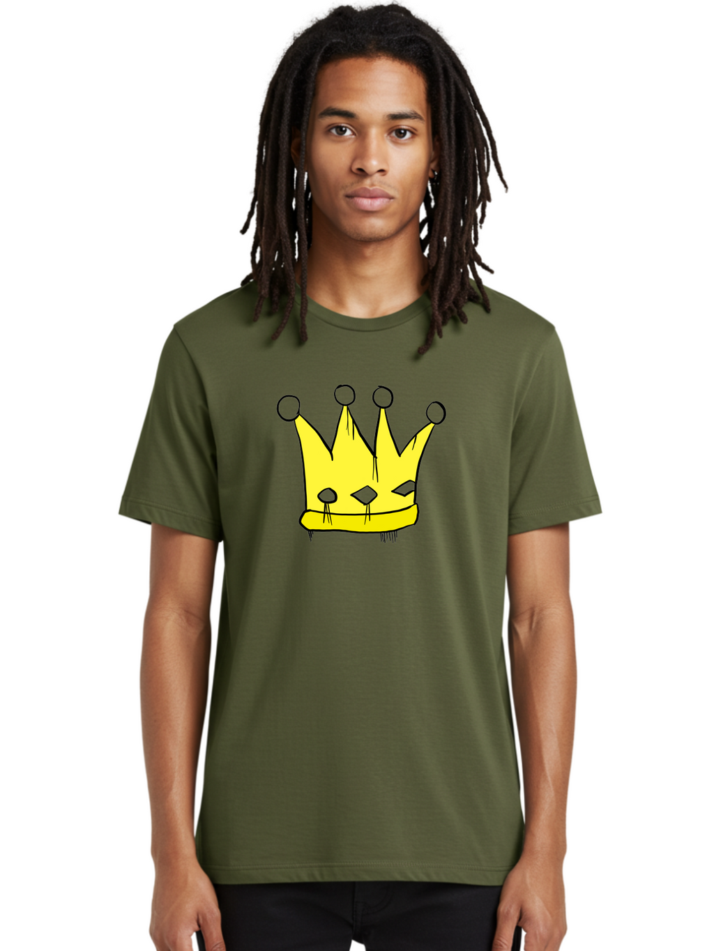 Yellow-Crown Men'S Graphic Tee, 100% Cotton, Comfortable Casual Summer Wear, Machine Washable, Yellow Crown, Royal Symbol, Regal Headwear, Cartoon Style, Simple Design, Bold Lines, Simple Graphics, Monarch Emblem -  Aaa146