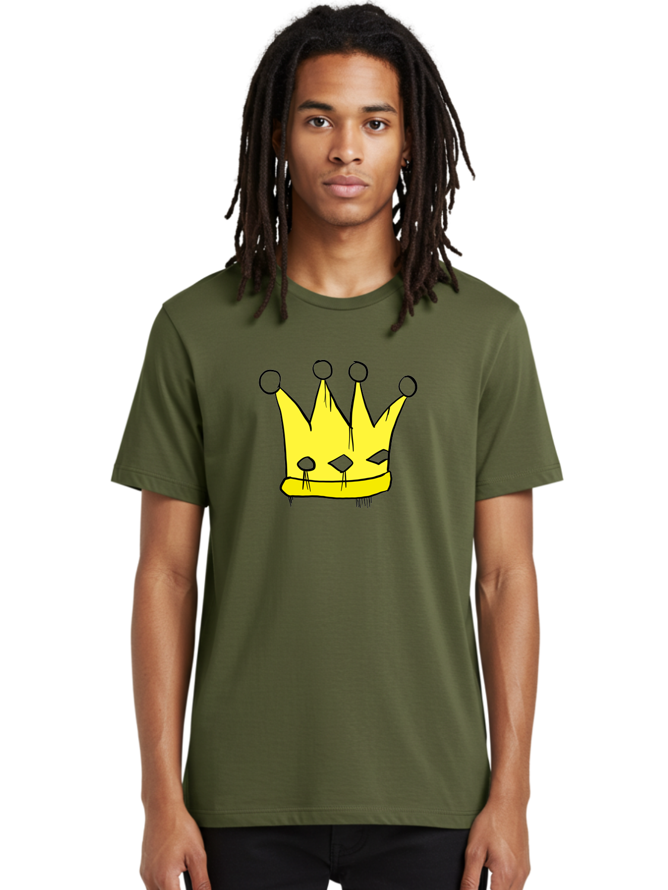 Yellow-Crown Men'S Graphic Tee, 100% Cotton, Comfortable Casual Summer Wear, Machine Washable, Yellow Crown, Royal Symbol, Regal Headwear, Cartoon Style, Simple Design, Bold Lines, Simple Graphics, Monarch Emblem -  Aaa146