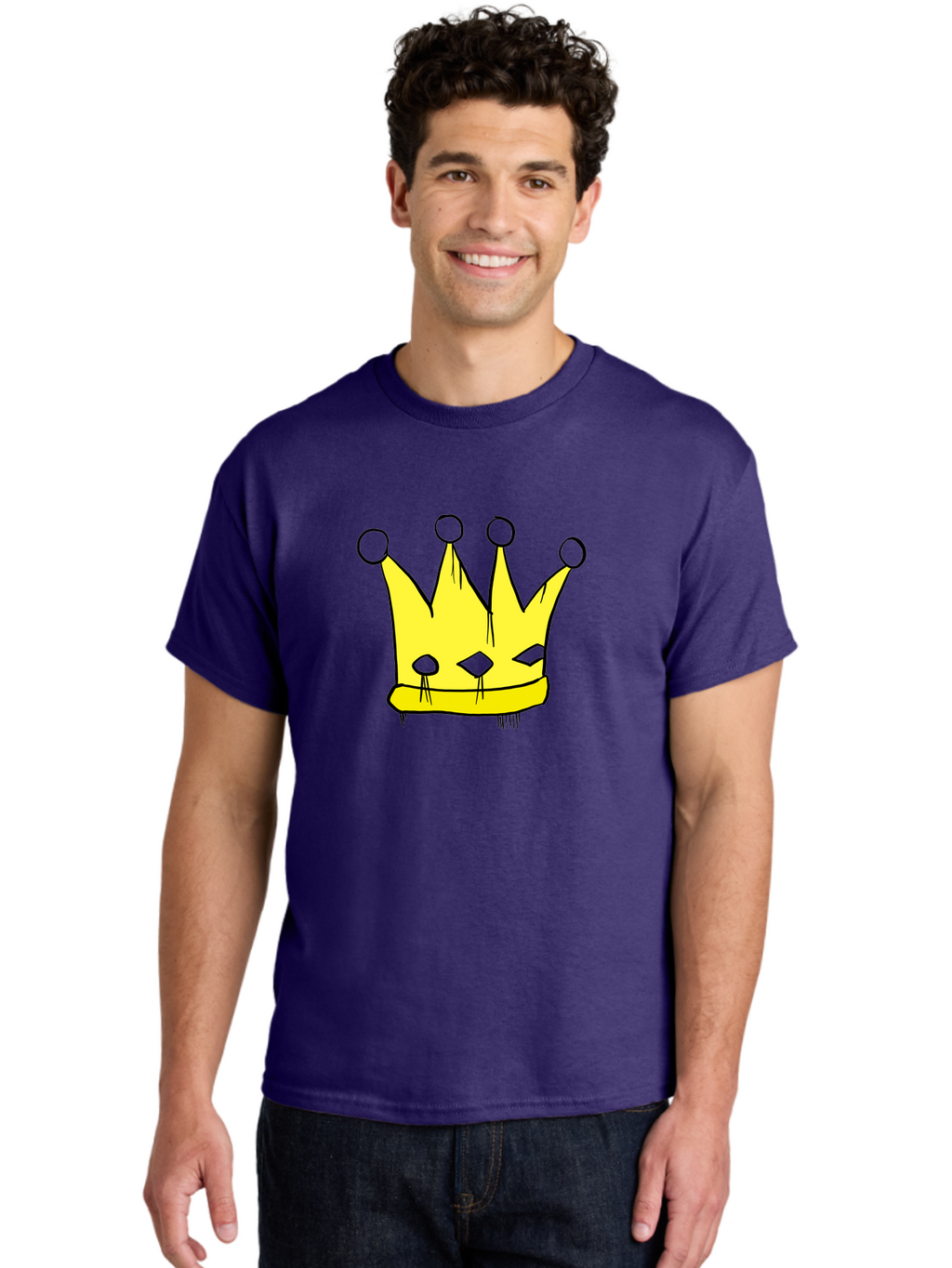 Yellow-Crown Men'S Graphic Tee, 100% Cotton, Comfortable Casual Summer Wear, Machine Washable, Yellow Crown, Royal Symbol, Regal Headwear, Cartoon Style, Simple Design, Bold Lines, Simple Graphics, Monarch Emblem -  Aaa146