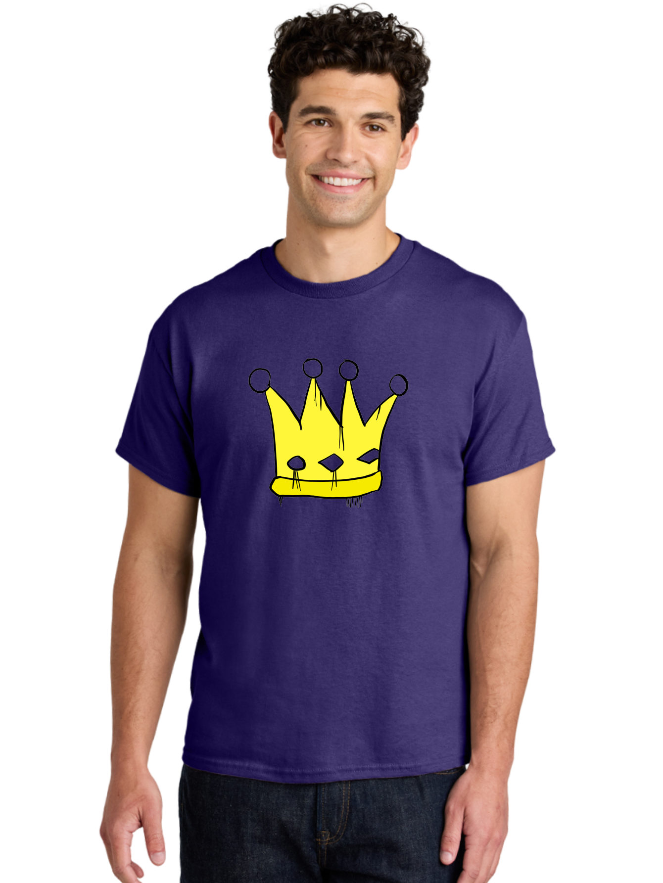 Yellow-Crown Men'S Graphic Tee, 100% Cotton, Comfortable Casual Summer Wear, Machine Washable, Yellow Crown, Royal Symbol, Regal Headwear, Cartoon Style, Simple Design, Bold Lines, Simple Graphics, Monarch Emblem -  Aaa146