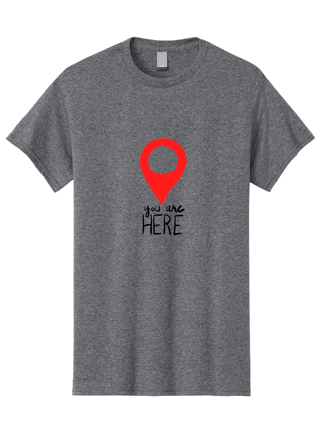 You-Are-Here Men'S Graphic Tee, 100% Cotton, Comfortable Casual Summer Wear, Machine Washable, Map Pin, Location Marker, Navigation Symbol, Gps Indicator, Direction Pointer, Red Icon, Black Text, You Are Here Sign -  Aaa147