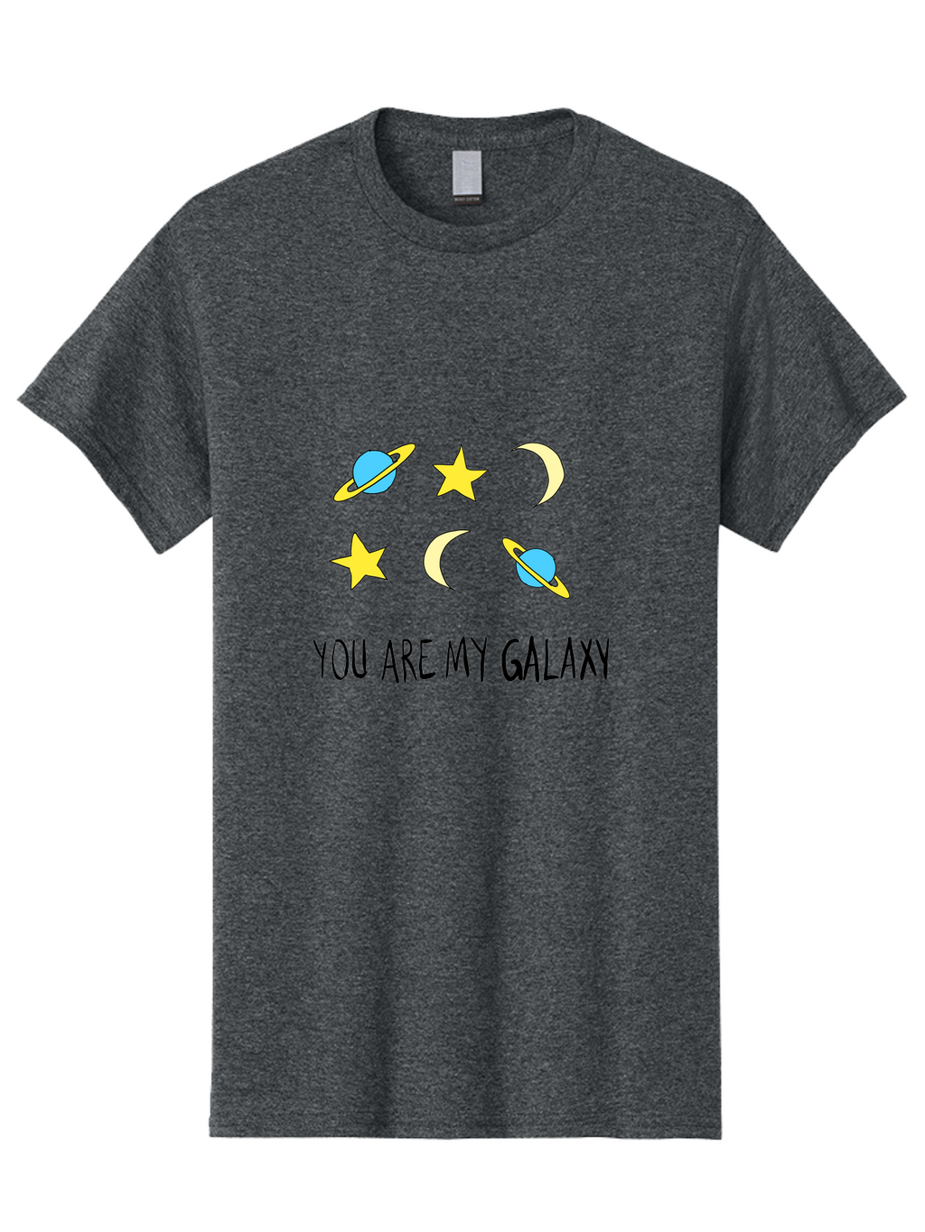 You-Are-My-Galaxy Men'S Graphic Tee, 100% Cotton, Comfortable Casual Summer Wear, Machine Washable, Galaxy Illustration, Celestial Bodies, Stars, Planets, Moons, Romantic Quote, Love Message, Cartoon Graphics, Whimsical Design, Space Theme, -  Aaa148