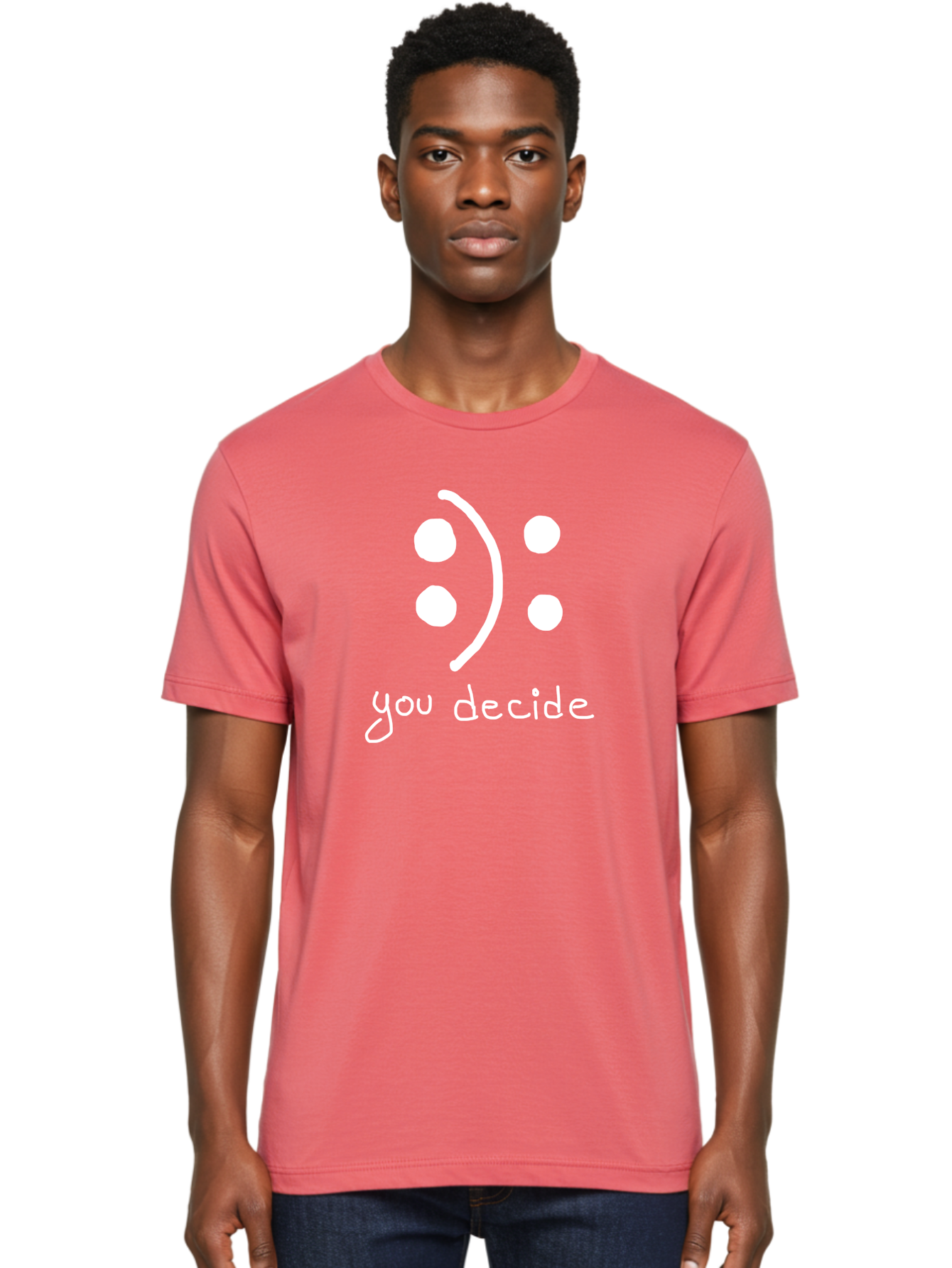 You-Decide Men'S Graphic Tee, 100% Cotton, Comfortable Casual Summer Wear, Machine Washable, Smiley Face, Emoticon, Decision Making, Positive Vibes, Empowerment, Choice, Freedom, Happiness, Optimism -  Aaa149