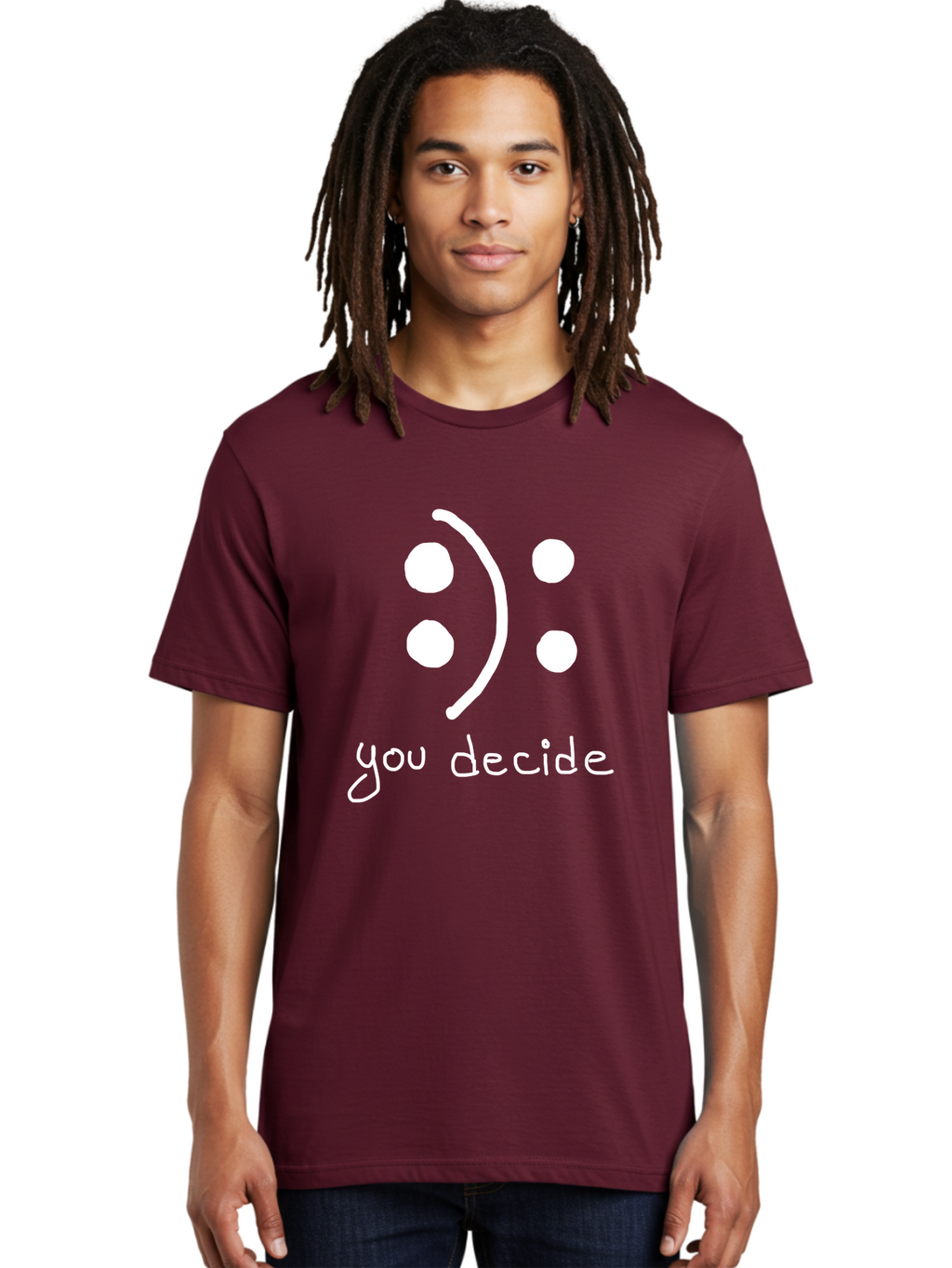 You-Decide Men'S Graphic Tee, 100% Cotton, Comfortable Casual Summer Wear, Machine Washable, Smiley Face, Emoticon, Decision Making, Positive Vibes, Empowerment, Choice, Freedom, Happiness, Optimism -  Aaa149