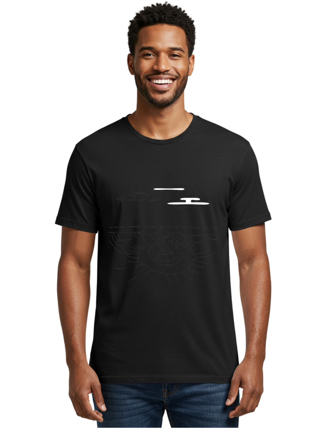 Abstract-Hand Men'S Graphic Tee, 100% Cotton, Comfortable Casual Summer Wear, Machine Washable, Sun, Clouds, Spiral Shape, Abstract Art, Futuristic Design, Simple Shapes, Minimalist Style, Surreal Landscape -  Aaa154