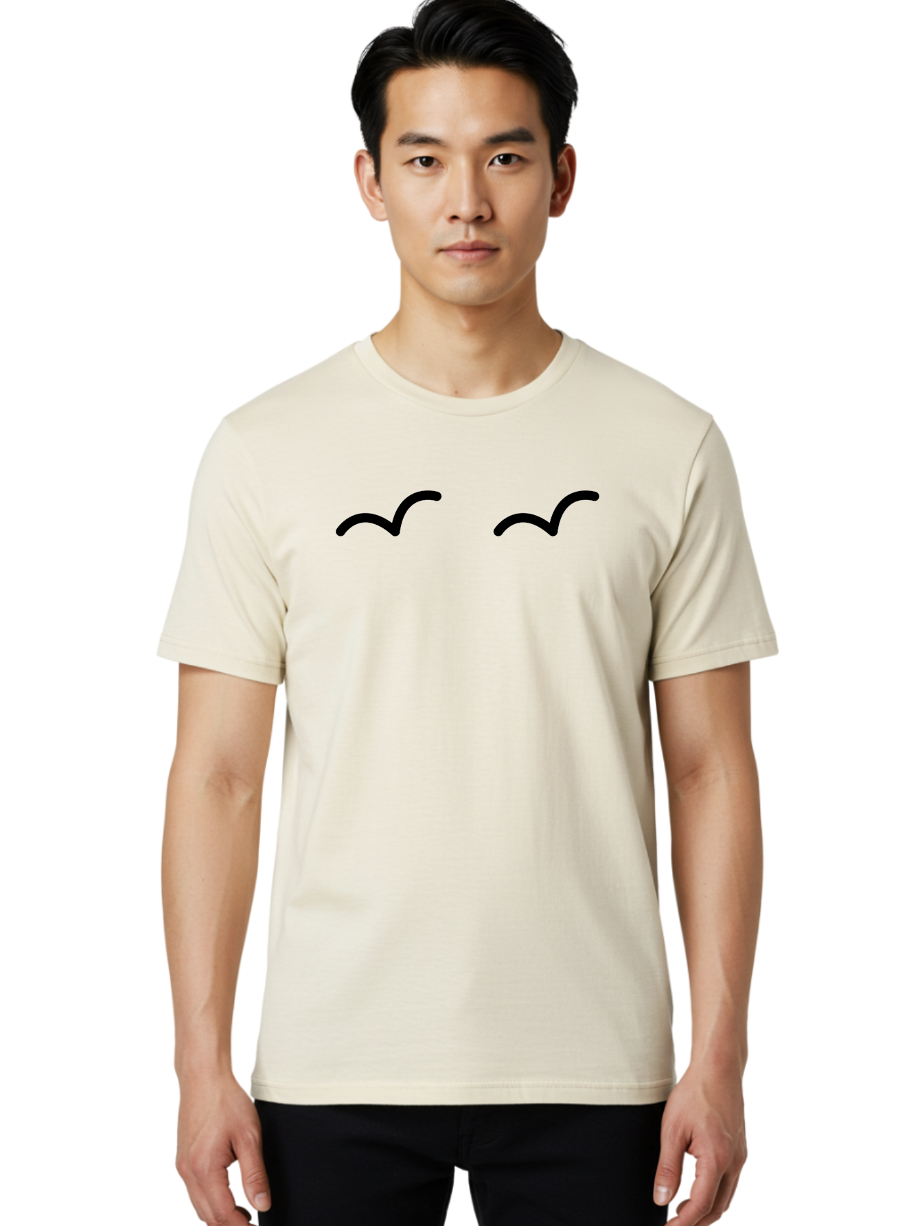 Bird-Silhouettes Men'S Graphic Tee, 100% Cotton, Comfortable Casual Summer Wear, Machine Washable, Simple Design Elements, Abstract Art, Minimalist Graphics, Black And Green Color Scheme, Wavy Lines, Modern Digital Art, -  Aaa158