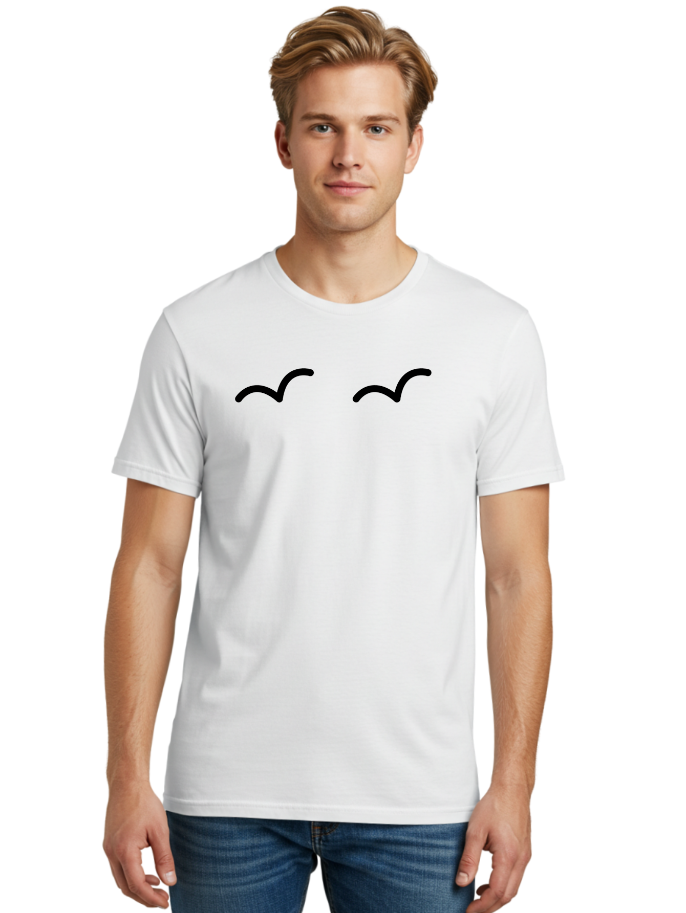 Bird-Silhouettes Men'S Graphic Tee, 100% Cotton, Comfortable Casual Summer Wear, Machine Washable, Simple Design Elements, Abstract Art, Minimalist Graphics, Black And Green Color Scheme, Wavy Lines, Modern Digital Art, -  Aaa158