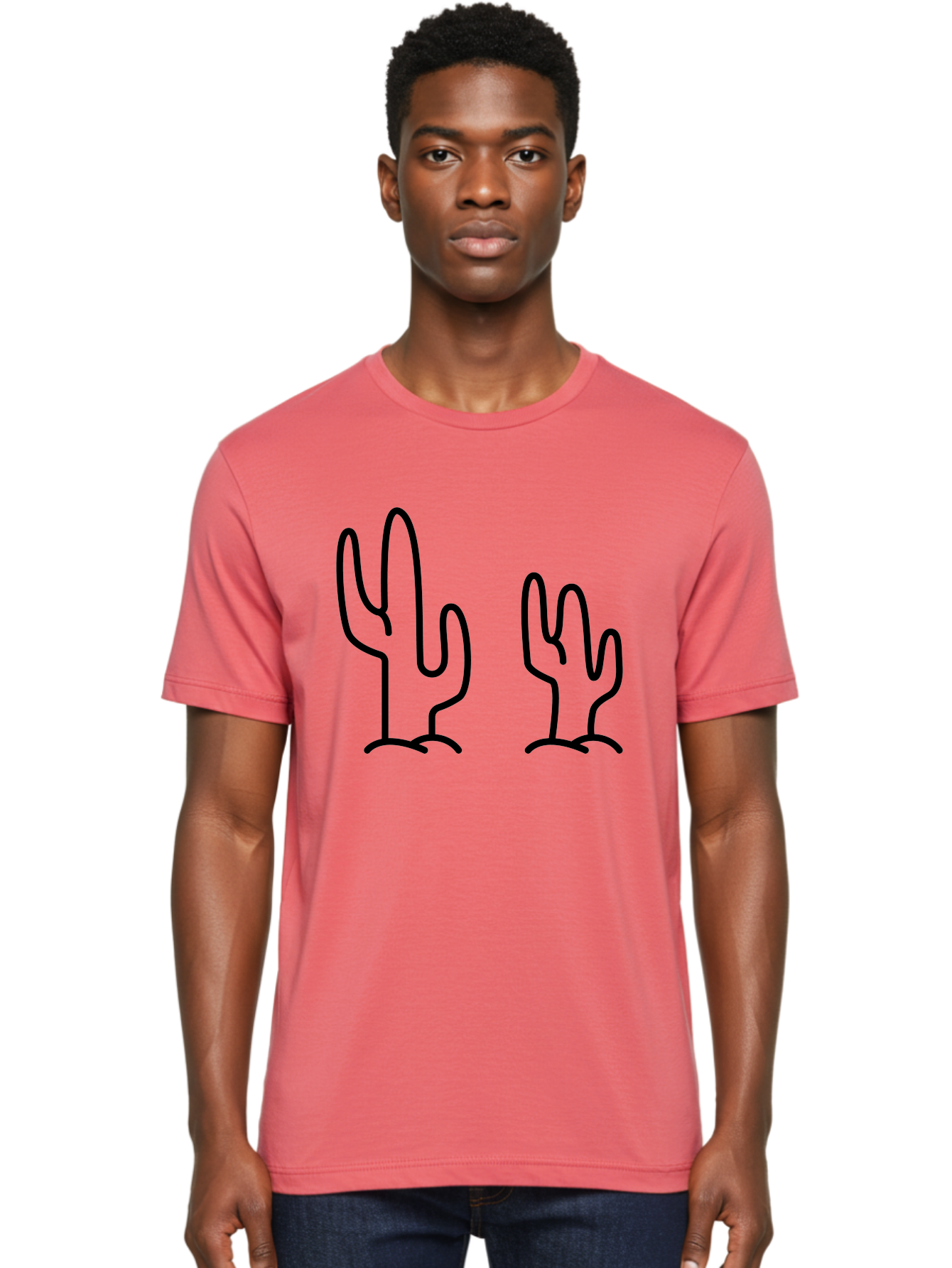 Cacti Men'S Graphic Tee, 100% Cotton, Comfortable Casual Summer Wear, Machine Washable, Cacti, Cactus Graphics, Simple Illustrations, Minimalist Design, Hand Drawn Art, Desert Plants, Outline Drawings, Black Lines -  Aaa160