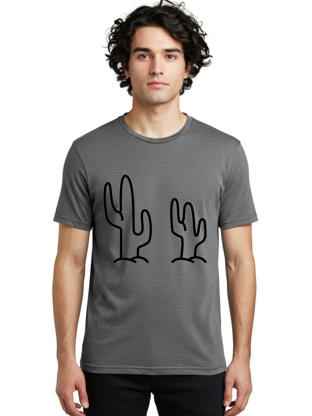 Cacti Men'S Graphic Tee, 100% Cotton, Comfortable Casual Summer Wear, Machine Washable, Cacti, Cactus Graphics, Simple Illustrations, Minimalist Design, Hand Drawn Art, Desert Plants, Outline Drawings, Black Lines -  Aaa160