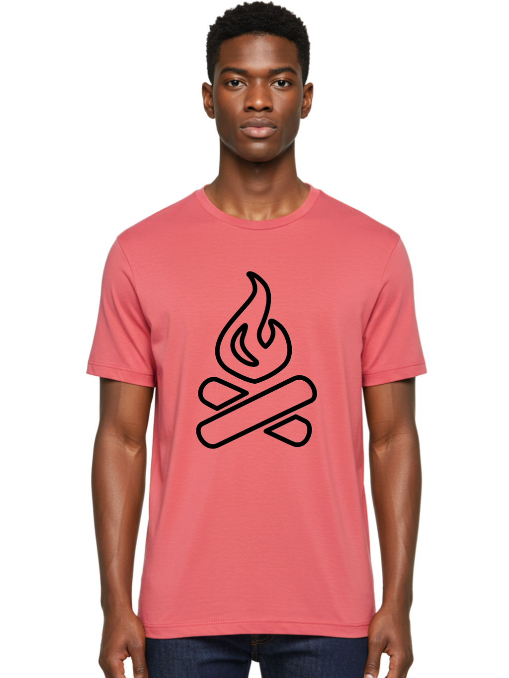 Campfire-1 Men'S Graphic Tee, 100% Cotton, Comfortable Casual Summer Wear, Machine Washable, Campfire Icon, Black Outline, Simple Design, Minimalist Art, Camping Symbol, Outdoor Adventure, Wilderness, Fire Pit, Bonfire -  Aaa161