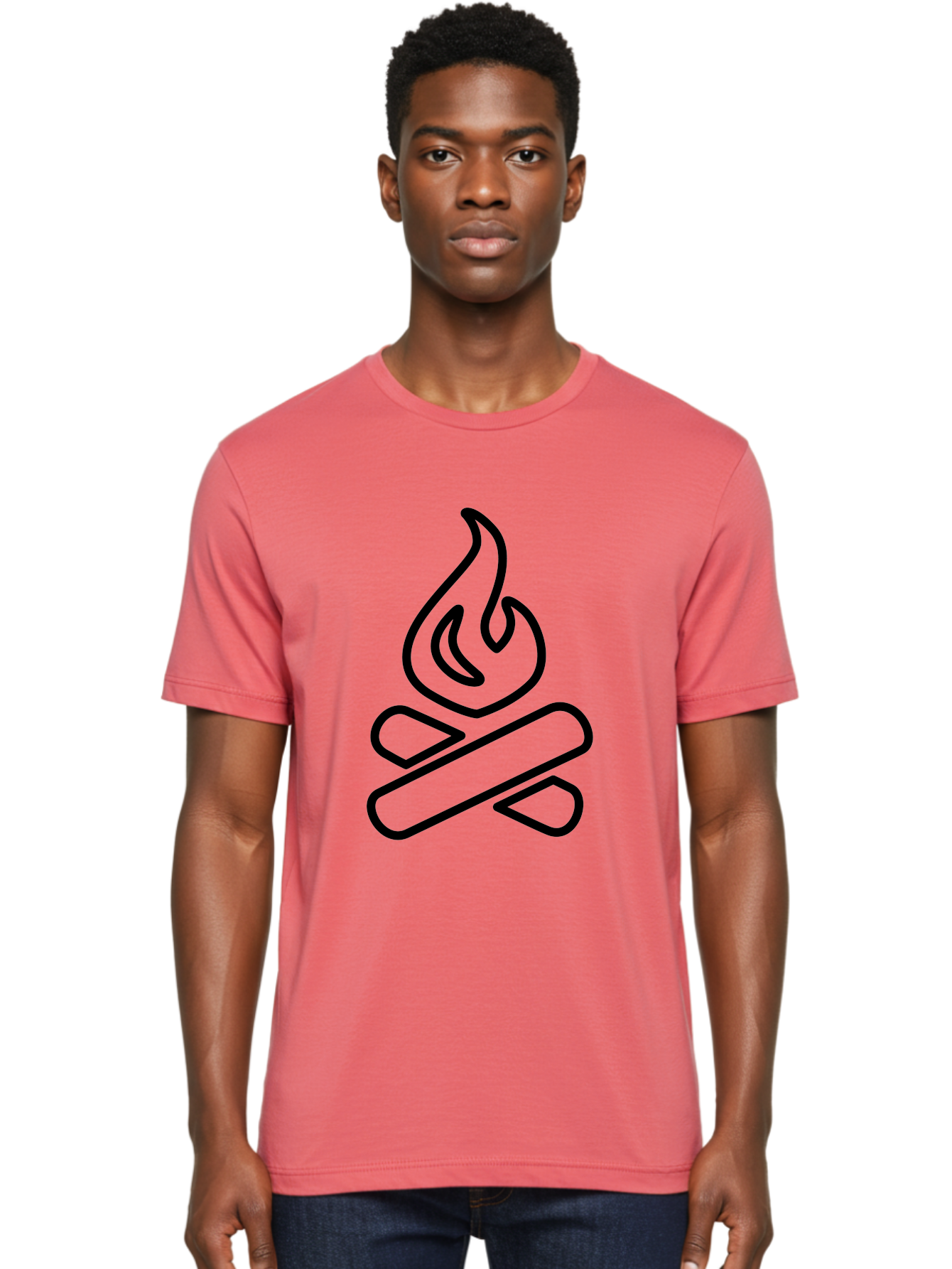 Campfire-1 Men'S Graphic Tee, 100% Cotton, Comfortable Casual Summer Wear, Machine Washable, Campfire Icon, Black Outline, Simple Design, Minimalist Art, Camping Symbol, Outdoor Adventure, Wilderness, Fire Pit, Bonfire -  Aaa161