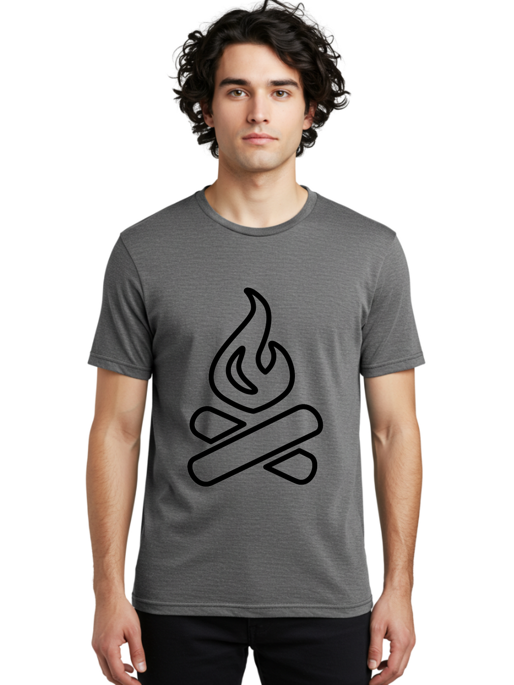 Campfire-1 Men'S Graphic Tee, 100% Cotton, Comfortable Casual Summer Wear, Machine Washable, Campfire Icon, Black Outline, Simple Design, Minimalist Art, Camping Symbol, Outdoor Adventure, Wilderness, Fire Pit, Bonfire -  Aaa161