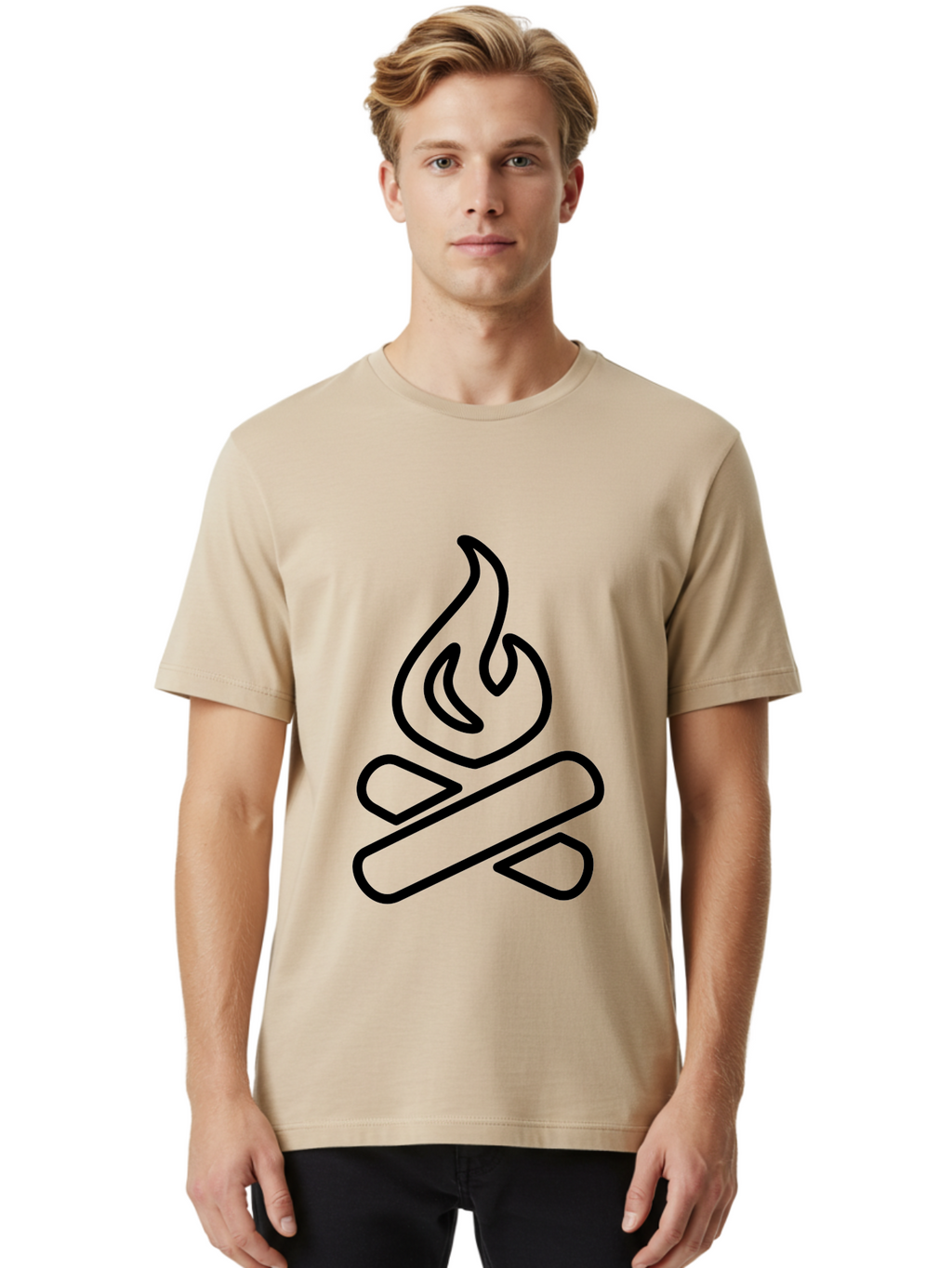Campfire-1 Men'S Graphic Tee, 100% Cotton, Comfortable Casual Summer Wear, Machine Washable, Campfire Icon, Black Outline, Simple Design, Minimalist Art, Camping Symbol, Outdoor Adventure, Wilderness, Fire Pit, Bonfire -  Aaa161