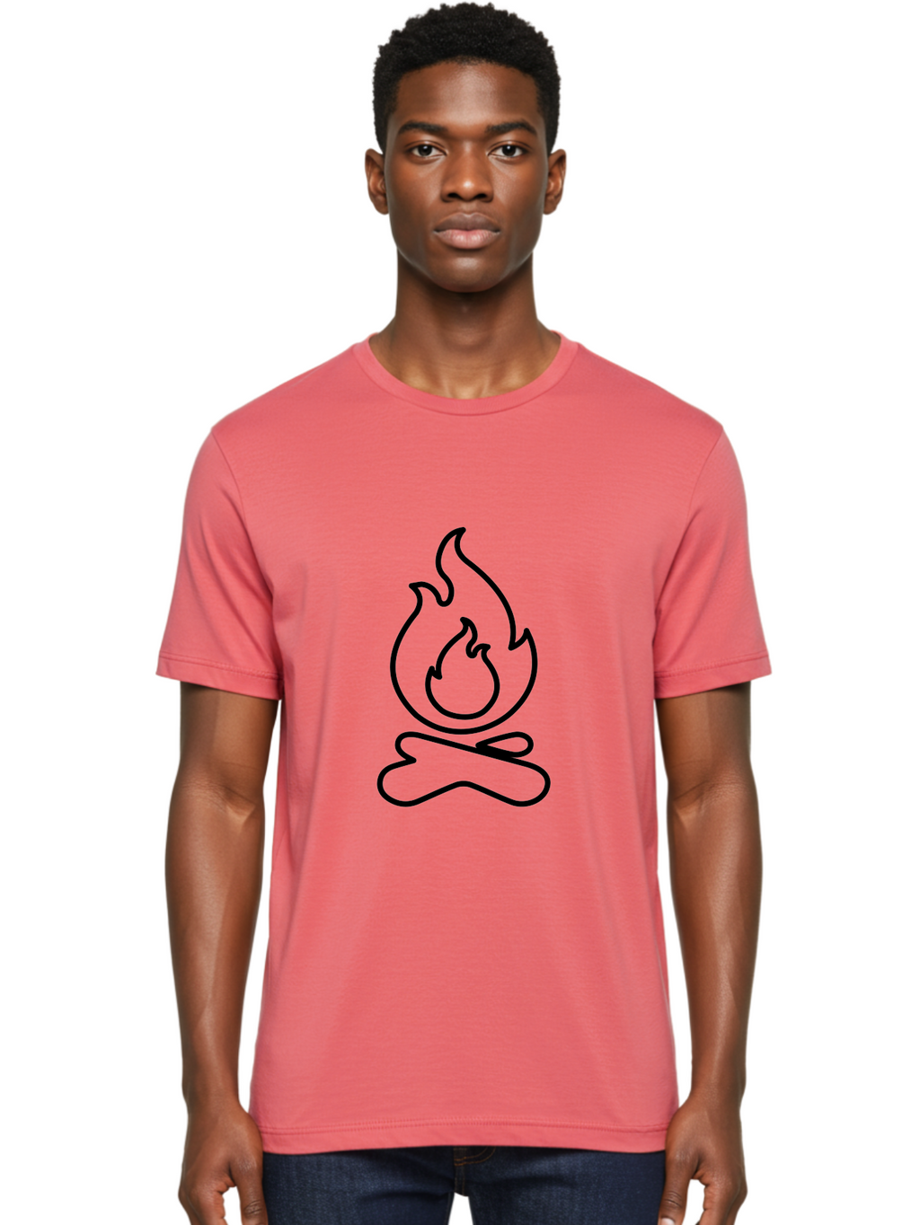 Campfire-2 Men'S Graphic Tee, 100% Cotton, Comfortable Casual Summer Wear, Machine Washable, Simple Line Art, Camp Fire Icon, Minimalist Design, Black Outline, Flame Symbol, Outdoor Adventure, Camping Theme, Warm Ambiance, -  Aaa162