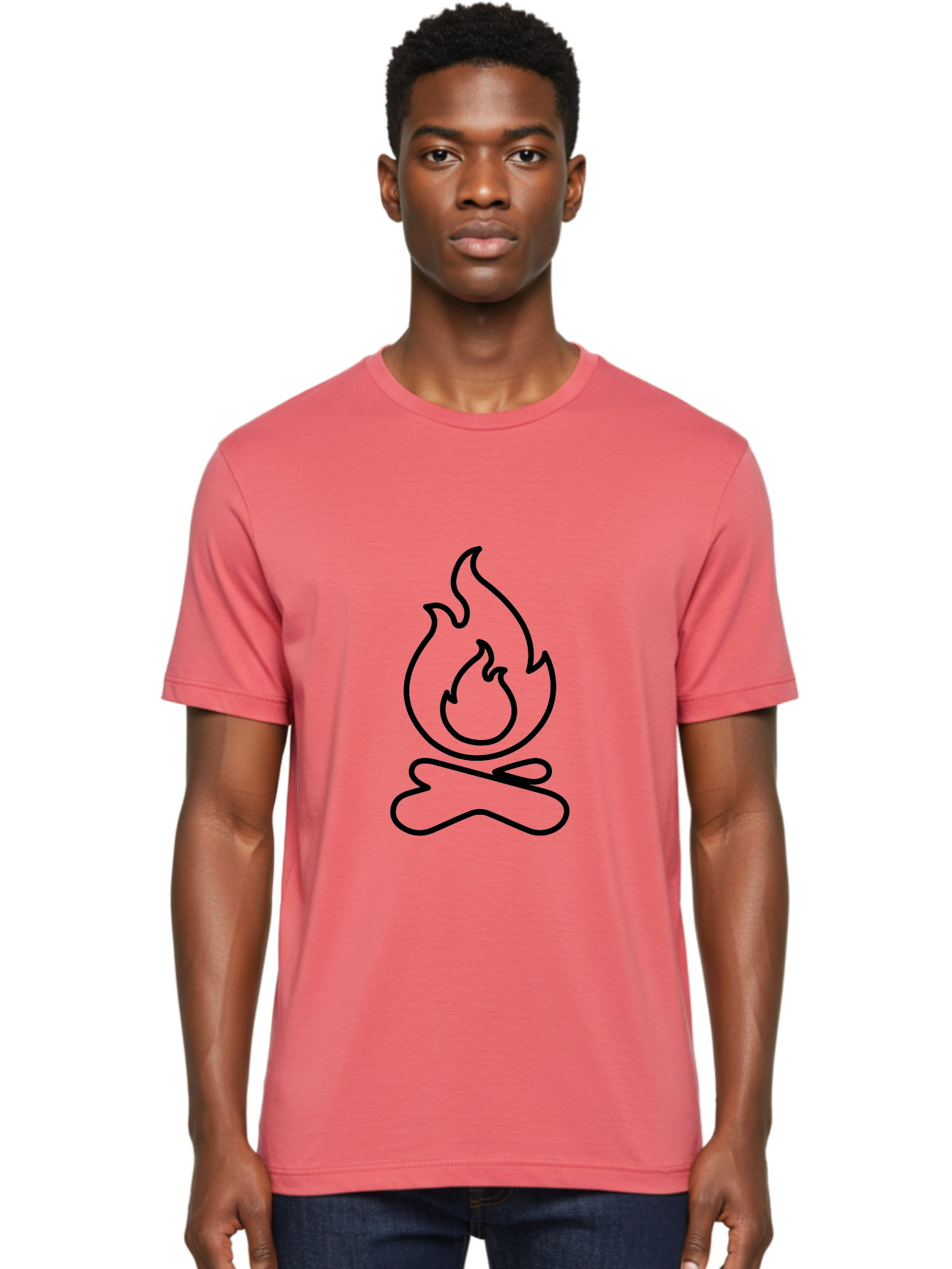 Campfire-2 Men'S Graphic Tee, 100% Cotton, Comfortable Casual Summer Wear, Machine Washable, Simple Line Art, Camp Fire Icon, Minimalist Design, Black Outline, Flame Symbol, Outdoor Adventure, Camping Theme, Warm Ambiance, -  Aaa162