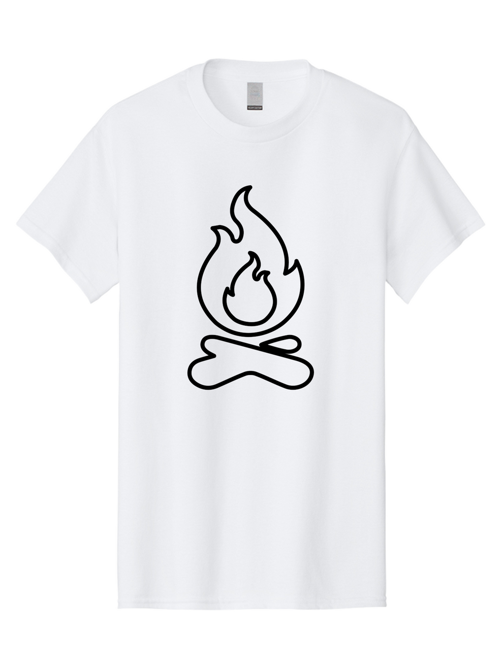 Campfire-2 Men'S Graphic Tee, 100% Cotton, Comfortable Casual Summer Wear, Machine Washable, Simple Line Art, Camp Fire Icon, Minimalist Design, Black Outline, Flame Symbol, Outdoor Adventure, Camping Theme, Warm Ambiance, -  Aaa162