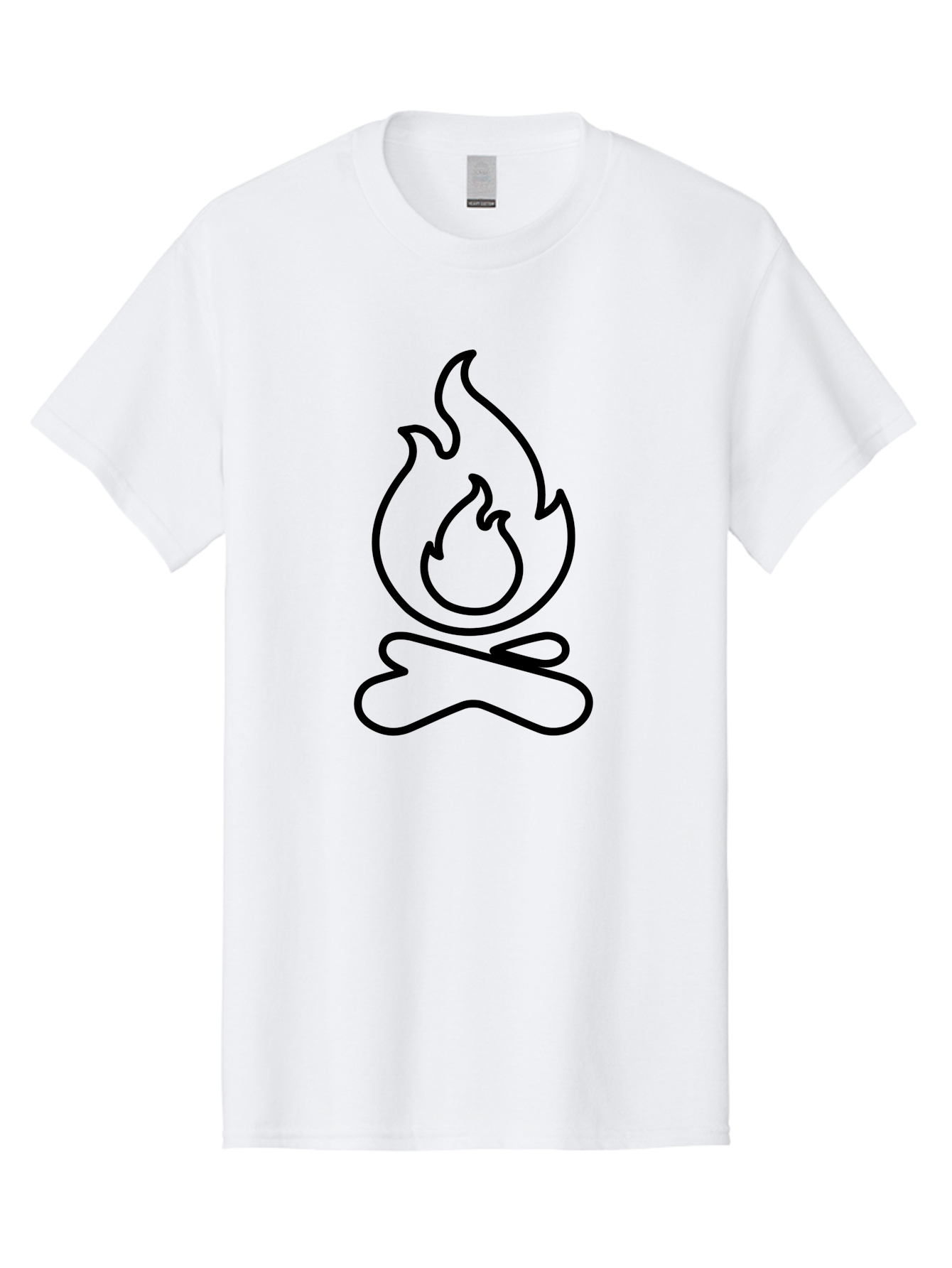 Campfire-2 Men'S Graphic Tee, 100% Cotton, Comfortable Casual Summer Wear, Machine Washable, Simple Line Art, Camp Fire Icon, Minimalist Design, Black Outline, Flame Symbol, Outdoor Adventure, Camping Theme, Warm Ambiance, -  Aaa162