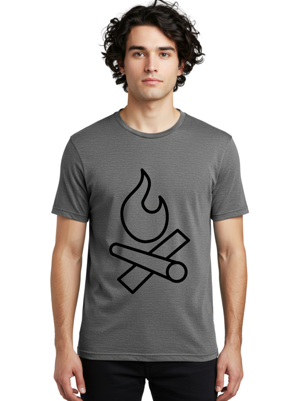 Campfire-3 Men'S Graphic Tee, 100% Cotton, Comfortable Casual Summer Wear, Machine Washable, Camping Symbol, Campfire Icon, Fire Pit, Outdoor Adventure, Wilderness Survival, Crossing Logs, Flame Graphic, Simple Illustration -  Aaa163
