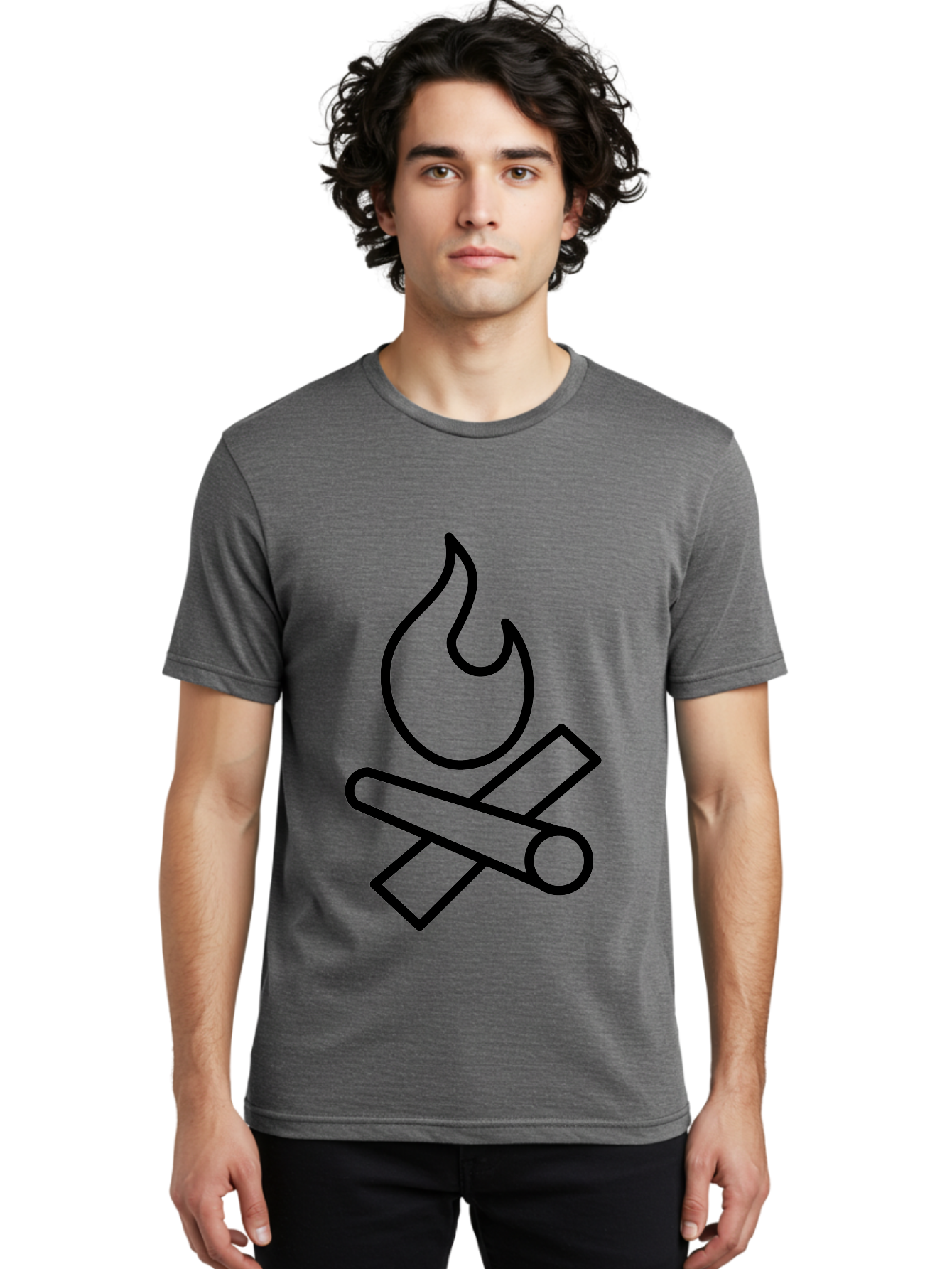 Campfire-3 Men'S Graphic Tee, 100% Cotton, Comfortable Casual Summer Wear, Machine Washable, Camping Symbol, Campfire Icon, Fire Pit, Outdoor Adventure, Wilderness Survival, Crossing Logs, Flame Graphic, Simple Illustration -  Aaa163