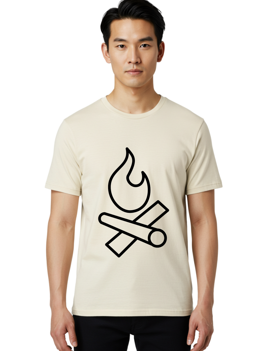 Campfire-3 Men'S Graphic Tee, 100% Cotton, Comfortable Casual Summer Wear, Machine Washable, Camping Symbol, Campfire Icon, Fire Pit, Outdoor Adventure, Wilderness Survival, Crossing Logs, Flame Graphic, Simple Illustration -  Aaa163