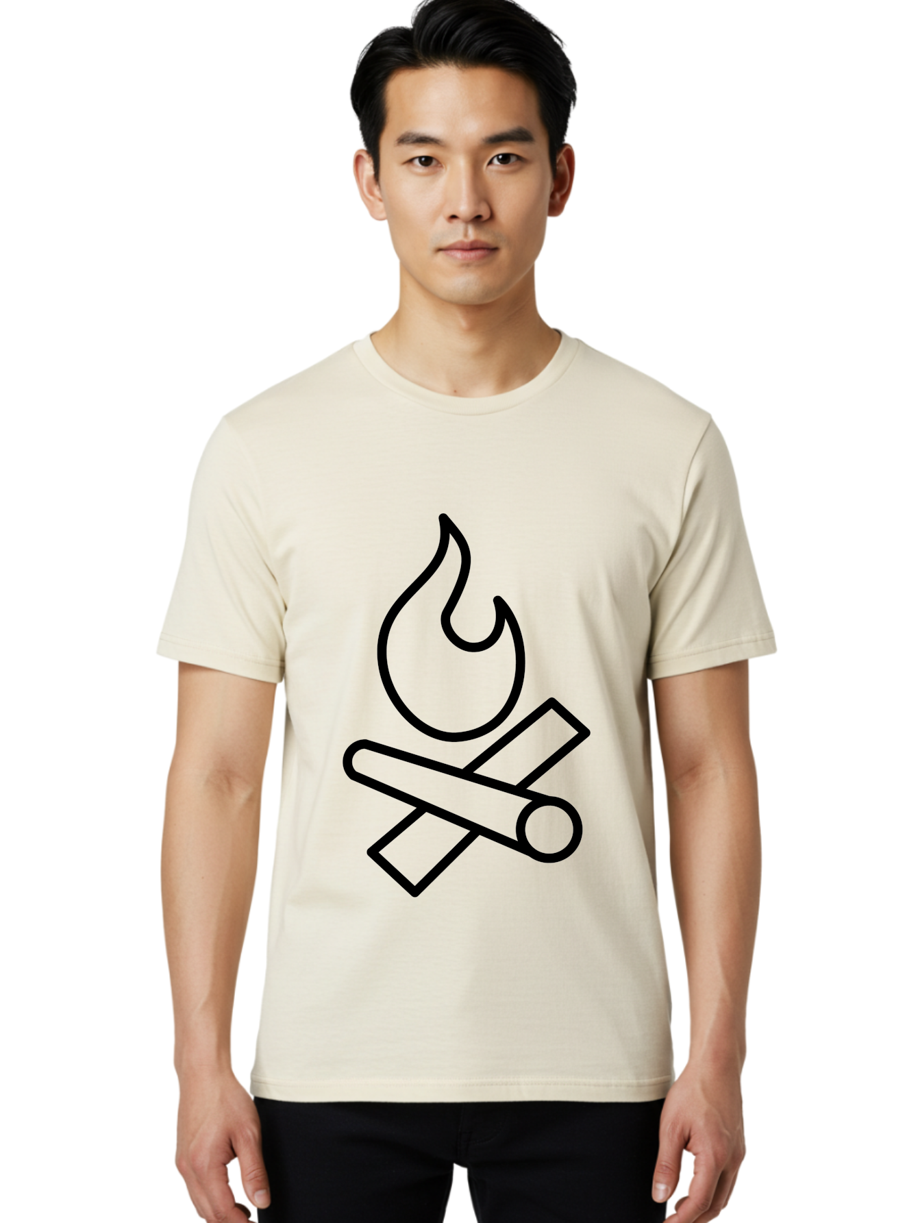 Campfire-3 Men'S Graphic Tee, 100% Cotton, Comfortable Casual Summer Wear, Machine Washable, Camping Symbol, Campfire Icon, Fire Pit, Outdoor Adventure, Wilderness Survival, Crossing Logs, Flame Graphic, Simple Illustration -  Aaa163