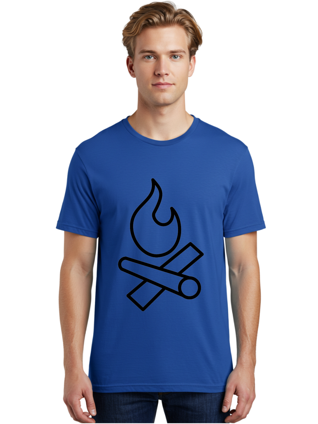 Campfire-3 Men'S Graphic Tee, 100% Cotton, Comfortable Casual Summer Wear, Machine Washable, Camping Symbol, Campfire Icon, Fire Pit, Outdoor Adventure, Wilderness Survival, Crossing Logs, Flame Graphic, Simple Illustration -  Aaa163