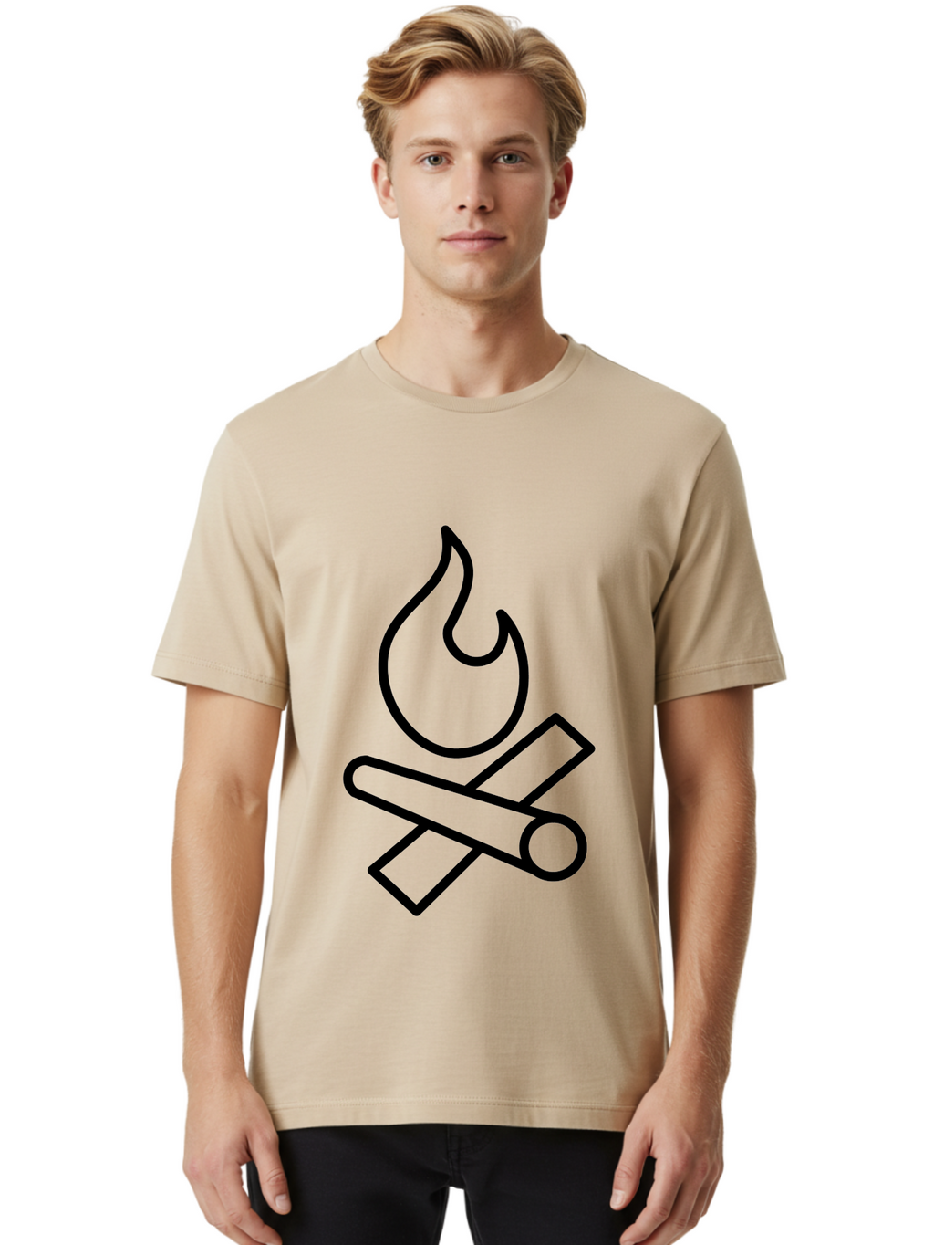 Campfire-3 Men'S Graphic Tee, 100% Cotton, Comfortable Casual Summer Wear, Machine Washable, Camping Symbol, Campfire Icon, Fire Pit, Outdoor Adventure, Wilderness Survival, Crossing Logs, Flame Graphic, Simple Illustration -  Aaa163