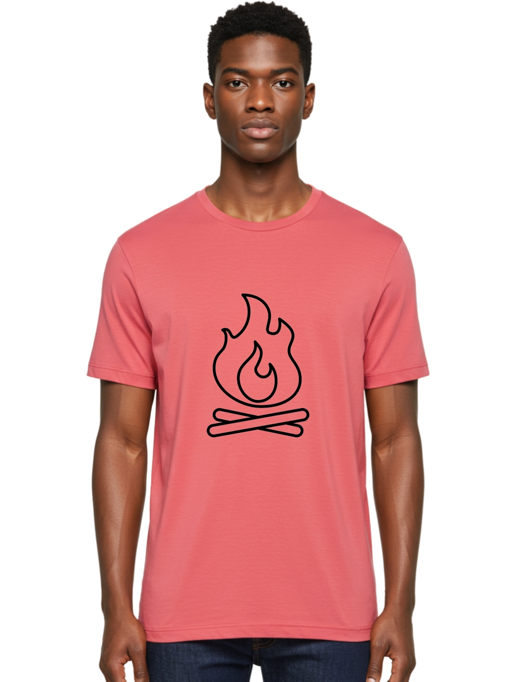Campfire-4 Men'S Graphic Tee, 100% Cotton, Comfortable Casual Summer Wear, Machine Washable, Campfire Illustration, Outdoor Adventure, Camping Symbol, Wilderness Theme, Fire Icon, Simple Design, Bold Lines, Flames, Logs -  Aaa164
