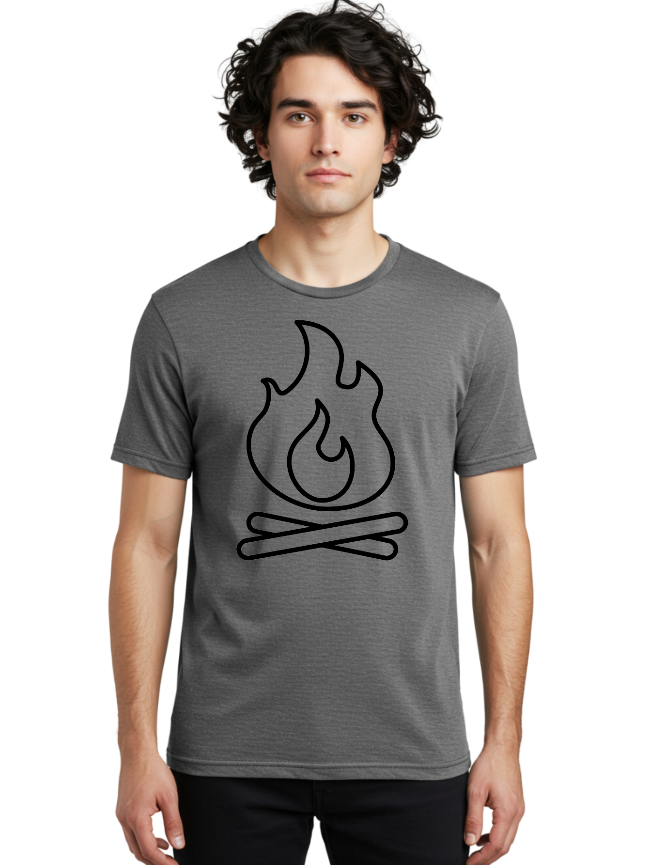 Campfire-4 Men'S Graphic Tee, 100% Cotton, Comfortable Casual Summer Wear, Machine Washable, Campfire Illustration, Outdoor Adventure, Camping Symbol, Wilderness Theme, Fire Icon, Simple Design, Bold Lines, Flames, Logs -  Aaa164