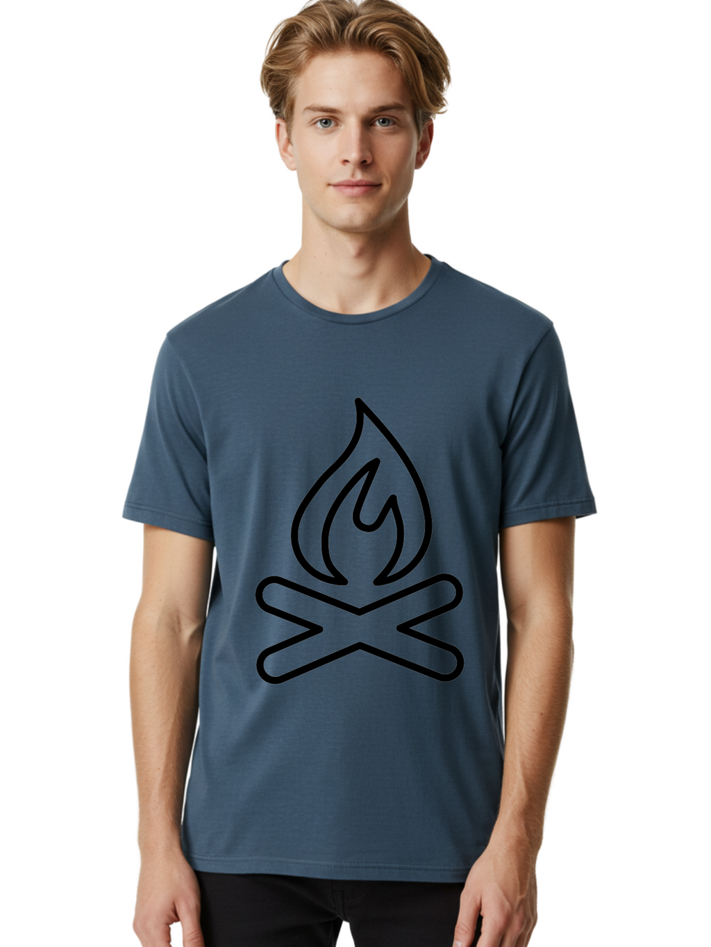 Campfire Men'S Graphic Tee, 100% Cotton, Comfortable Casual Summer Wear, Machine Washable, Campfire Icon, Campfire, Black Outline, Flames, Campfire Graphics, Simple Illustration, Minimalist Design, Outdoor Symbol, Camping Emblem, Fire Pit -  Aaa165