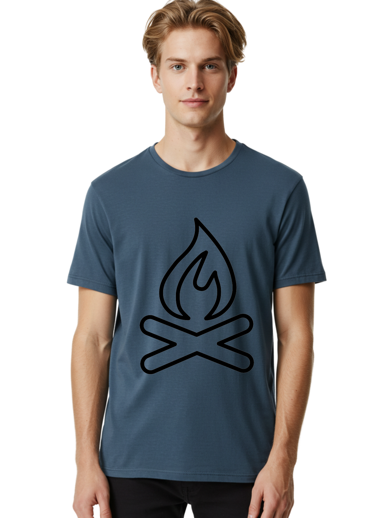 Campfire Men'S Graphic Tee, 100% Cotton, Comfortable Casual Summer Wear, Machine Washable, Campfire Icon, Campfire, Black Outline, Flames, Campfire Graphics, Simple Illustration, Minimalist Design, Outdoor Symbol, Camping Emblem, Fire Pit -  Aaa165