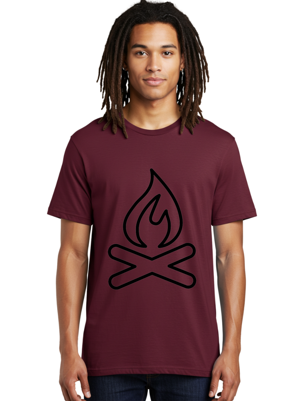 Campfire Men'S Graphic Tee, 100% Cotton, Comfortable Casual Summer Wear, Machine Washable, Campfire Icon, Campfire, Black Outline, Flames, Campfire Graphics, Simple Illustration, Minimalist Design, Outdoor Symbol, Camping Emblem, Fire Pit -  Aaa165