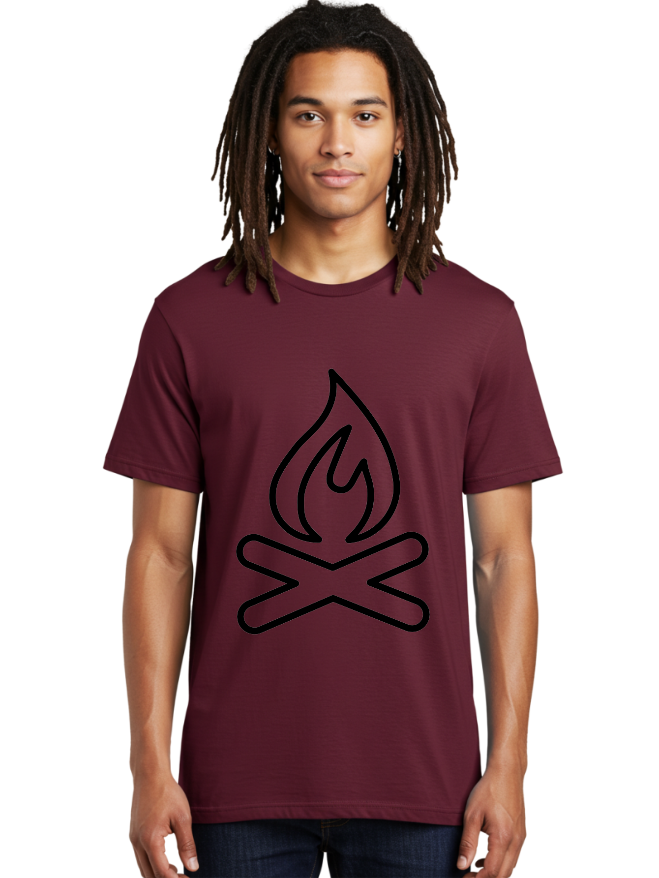 Campfire Men'S Graphic Tee, 100% Cotton, Comfortable Casual Summer Wear, Machine Washable, Campfire Icon, Campfire, Black Outline, Flames, Campfire Graphics, Simple Illustration, Minimalist Design, Outdoor Symbol, Camping Emblem, Fire Pit -  Aaa165