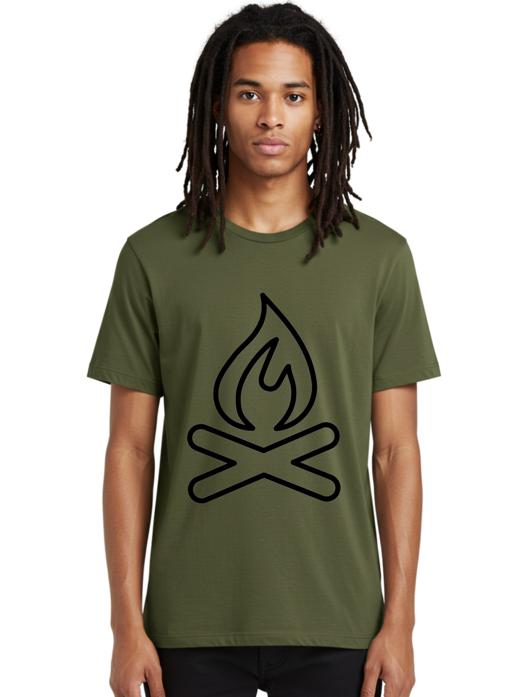 Campfire Men'S Graphic Tee, 100% Cotton, Comfortable Casual Summer Wear, Machine Washable, Campfire Icon, Campfire, Black Outline, Flames, Campfire Graphics, Simple Illustration, Minimalist Design, Outdoor Symbol, Camping Emblem, Fire Pit -  Aaa165