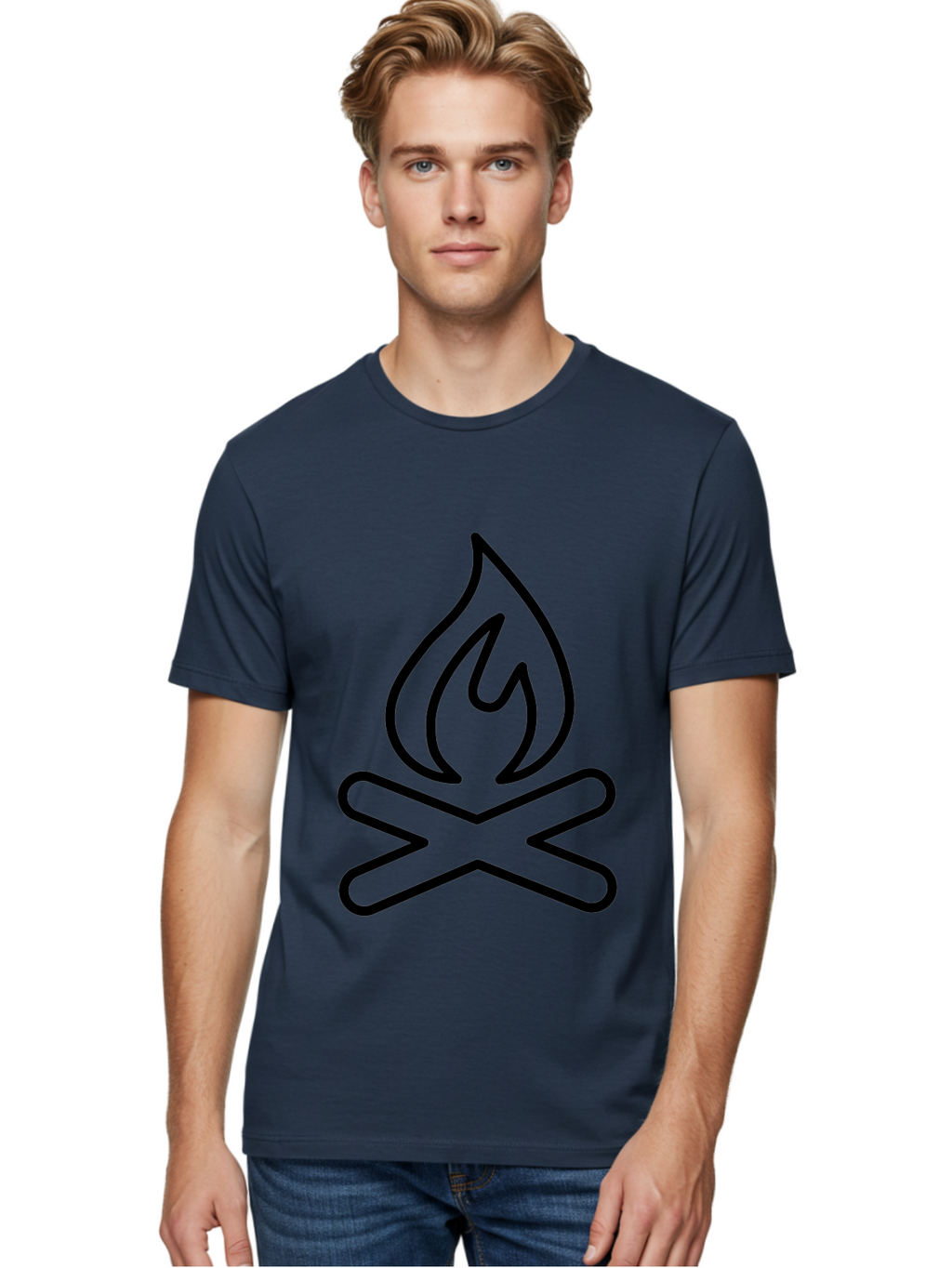 Campfire Men'S Graphic Tee, 100% Cotton, Comfortable Casual Summer Wear, Machine Washable, Campfire Icon, Campfire, Black Outline, Flames, Campfire Graphics, Simple Illustration, Minimalist Design, Outdoor Symbol, Camping Emblem, Fire Pit -  Aaa165