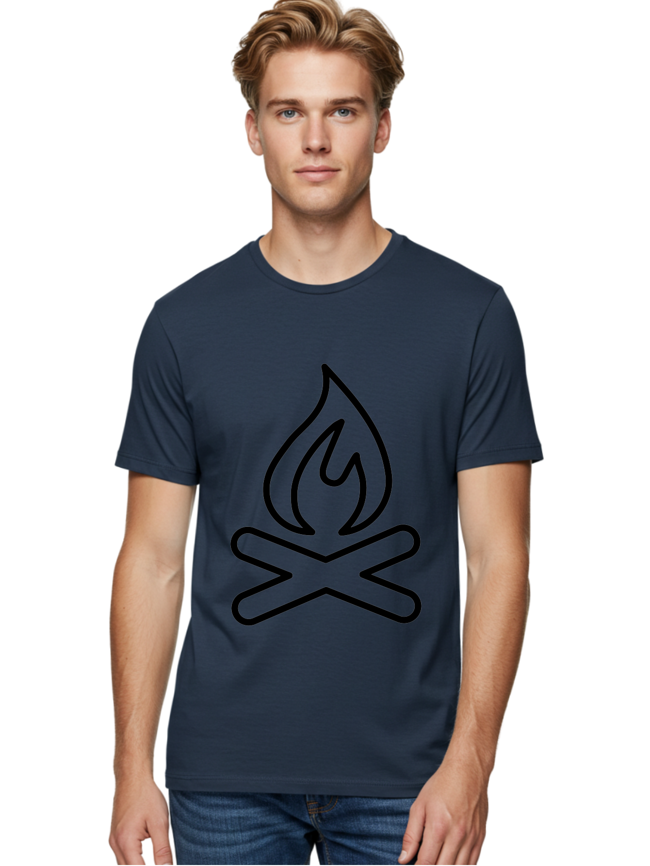 Campfire Men'S Graphic Tee, 100% Cotton, Comfortable Casual Summer Wear, Machine Washable, Campfire Icon, Campfire, Black Outline, Flames, Campfire Graphics, Simple Illustration, Minimalist Design, Outdoor Symbol, Camping Emblem, Fire Pit -  Aaa165