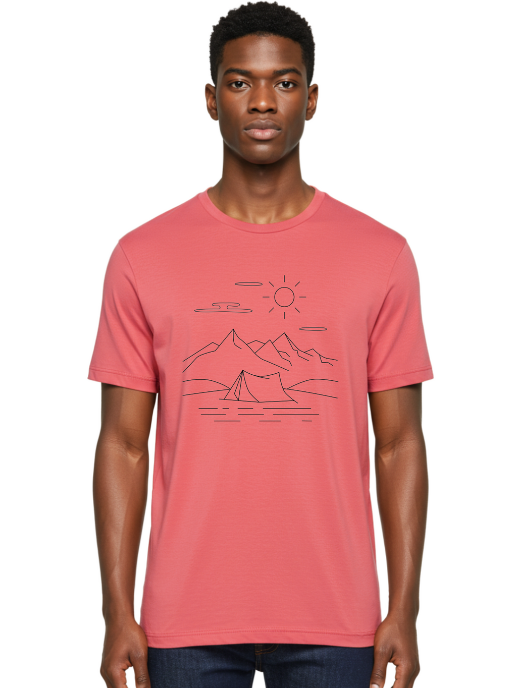 Camping-In-Mountains-1 Men'S Graphic Tee, 100% Cotton, Comfortable Casual Summer Wear, Machine Washable, Camping In Mountains, Outdoor Adventure, Serene Landscape, Mountain Scenery, Tranquil Atmosphere, Peaceful Camping, Wilderness Escape -  Aaa166
