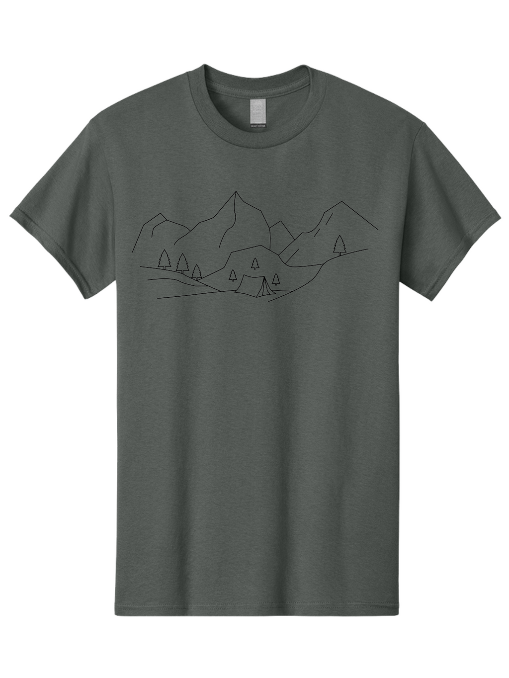 Camping-In-Mountains Men'S Graphic Tee, 100% Cotton, Comfortable Casual Summer Wear, Machine Washable, Mountain Range, Camping Site, Wilderness Adventure, Outdoor Recreation, Scenic Landscape, Minimalist Design, Simple Illustration, -  Aaa167