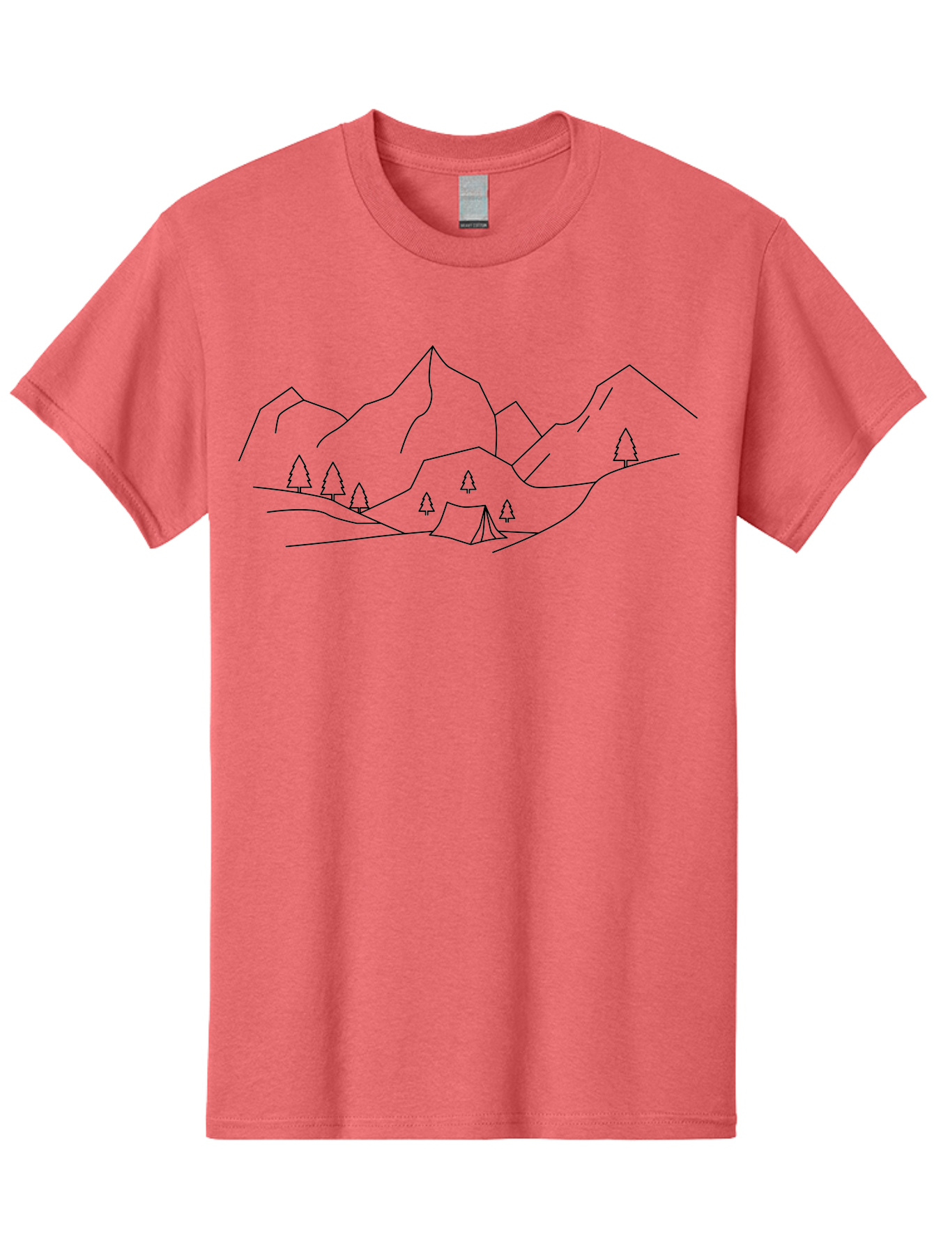 Camping-In-Mountains Men'S Graphic Tee, 100% Cotton, Comfortable Casual Summer Wear, Machine Washable, Mountain Range, Camping Site, Wilderness Adventure, Outdoor Recreation, Scenic Landscape, Minimalist Design, Simple Illustration, -  Aaa167