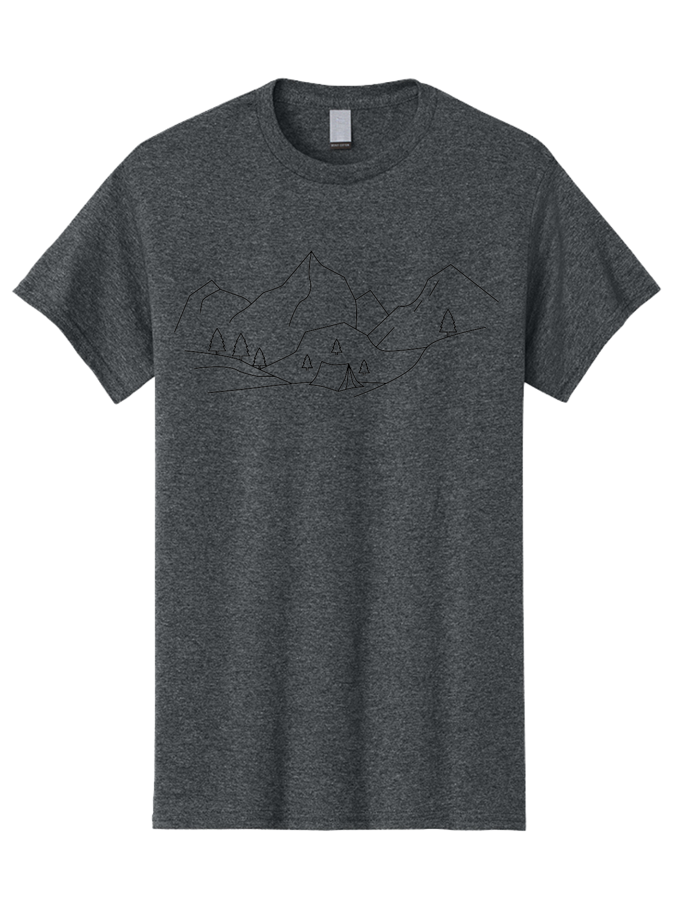Camping-In-Mountains Men'S Graphic Tee, 100% Cotton, Comfortable Casual Summer Wear, Machine Washable, Mountain Range, Camping Site, Wilderness Adventure, Outdoor Recreation, Scenic Landscape, Minimalist Design, Simple Illustration, -  Aaa167