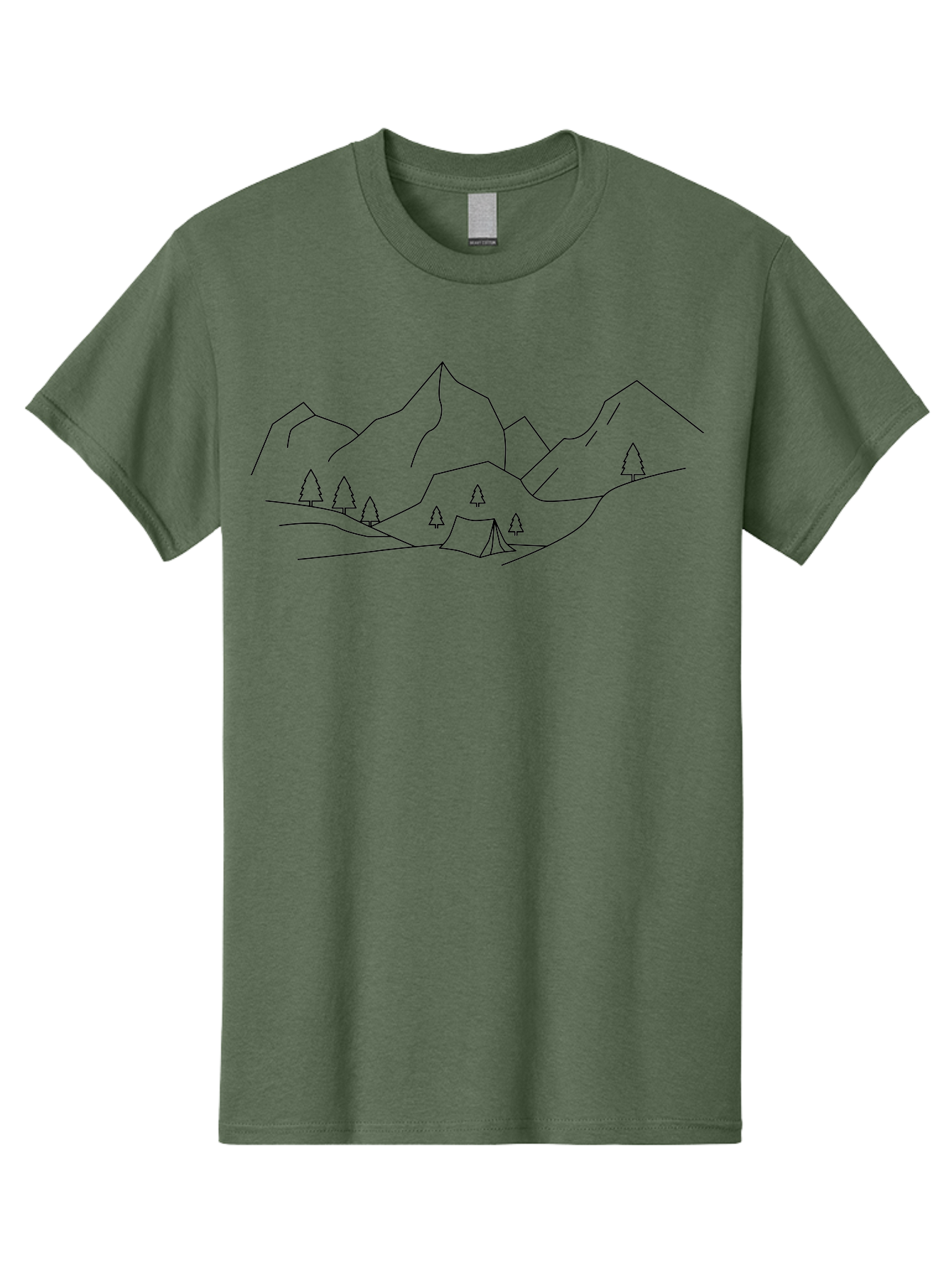 Camping-In-Mountains Men'S Graphic Tee, 100% Cotton, Comfortable Casual Summer Wear, Machine Washable, Mountain Range, Camping Site, Wilderness Adventure, Outdoor Recreation, Scenic Landscape, Minimalist Design, Simple Illustration, -  Aaa167