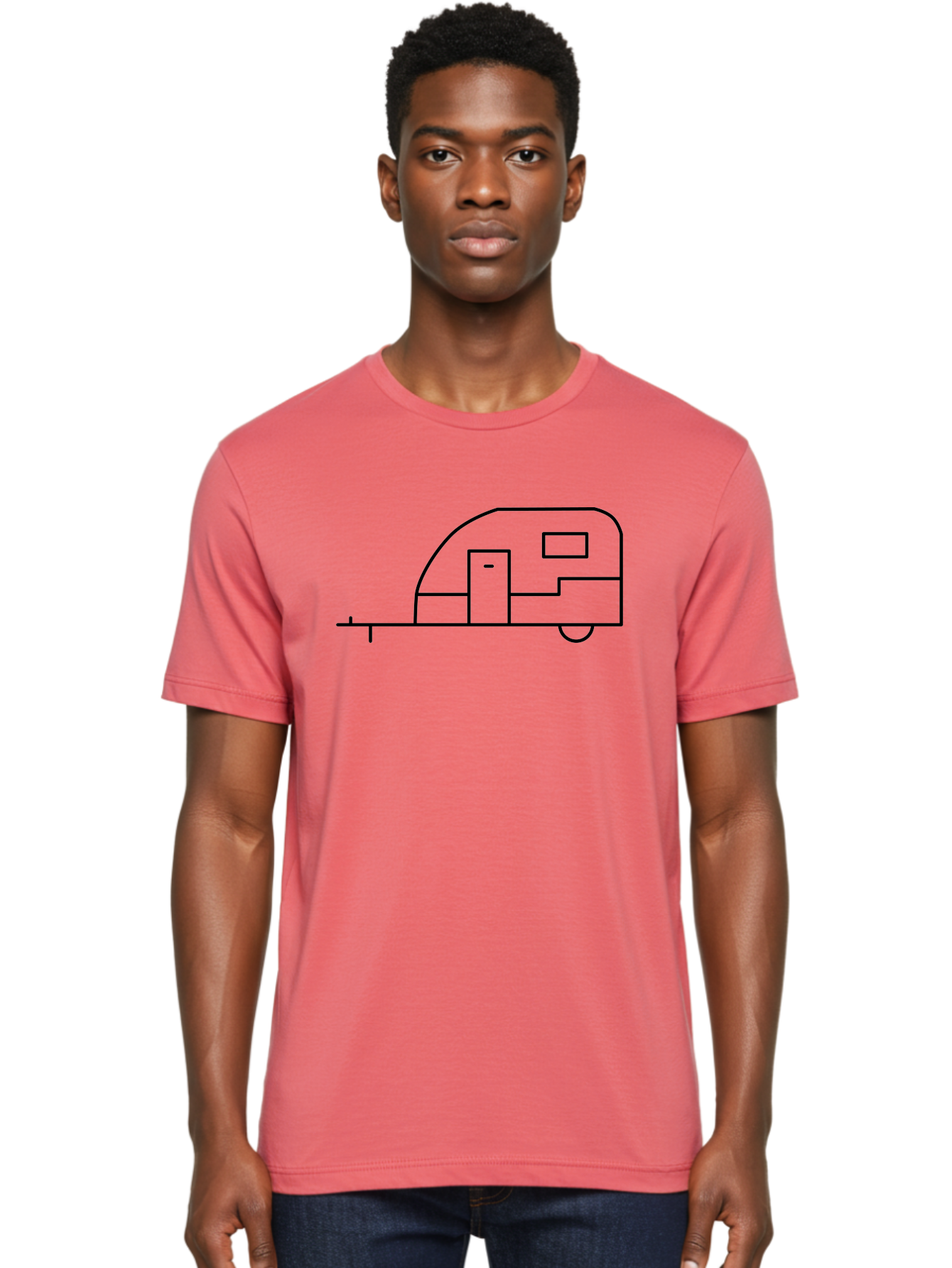 Caravan Men'S Graphic Tee, 100% Cotton, Comfortable Casual Summer Wear, Machine Washable, Simple Caravan Design, Minimalist Trailer Illustration, Modern Camping Icon, Graphic Adventure Symbol, Outdoor Recreation, Rv Travel -  Aaa168