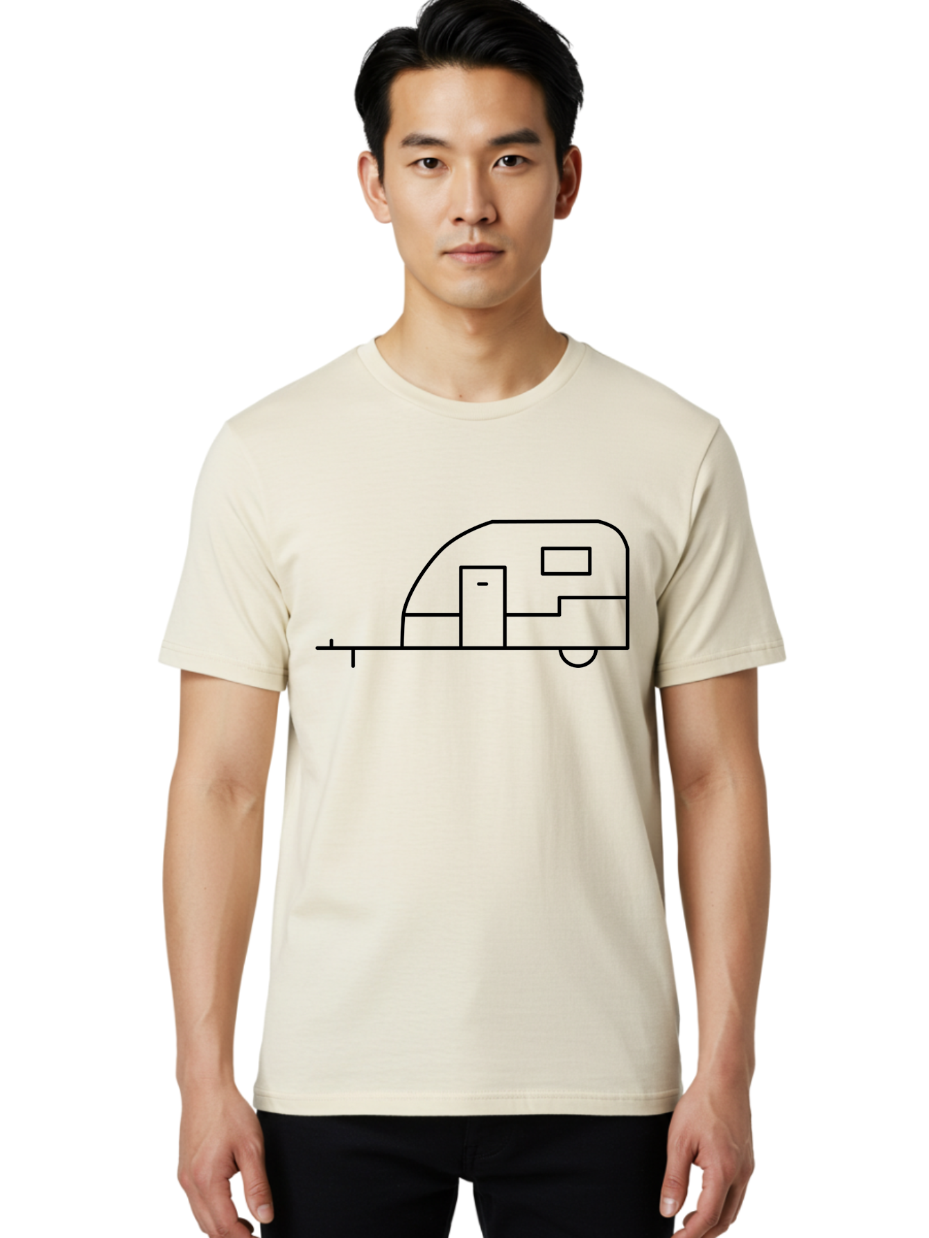 Caravan Men'S Graphic Tee, 100% Cotton, Comfortable Casual Summer Wear, Machine Washable, Simple Caravan Design, Minimalist Trailer Illustration, Modern Camping Icon, Graphic Adventure Symbol, Outdoor Recreation, Rv Travel -  Aaa168