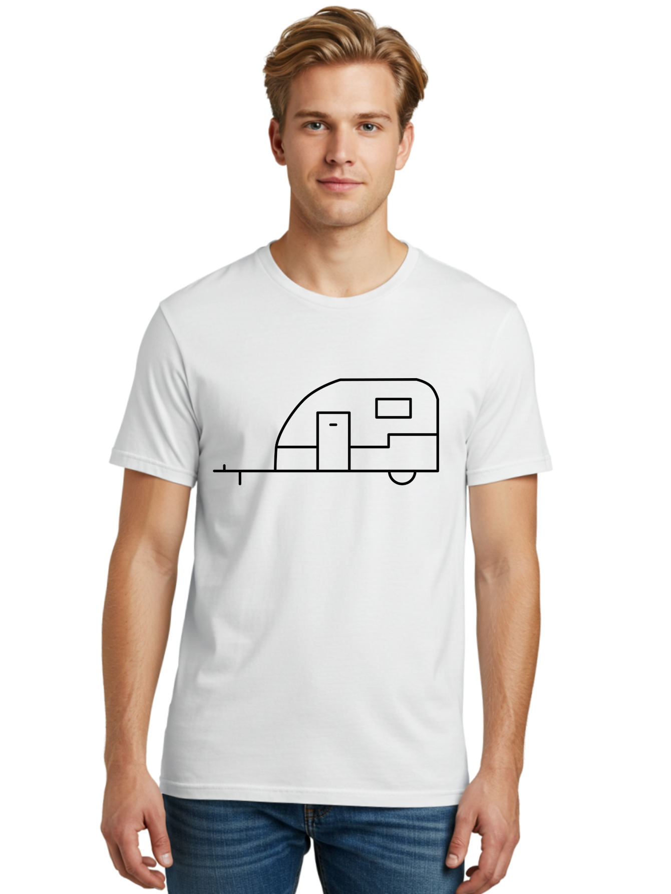 Caravan Men'S Graphic Tee, 100% Cotton, Comfortable Casual Summer Wear, Machine Washable, Simple Caravan Design, Minimalist Trailer Illustration, Modern Camping Icon, Graphic Adventure Symbol, Outdoor Recreation, Rv Travel -  Aaa168